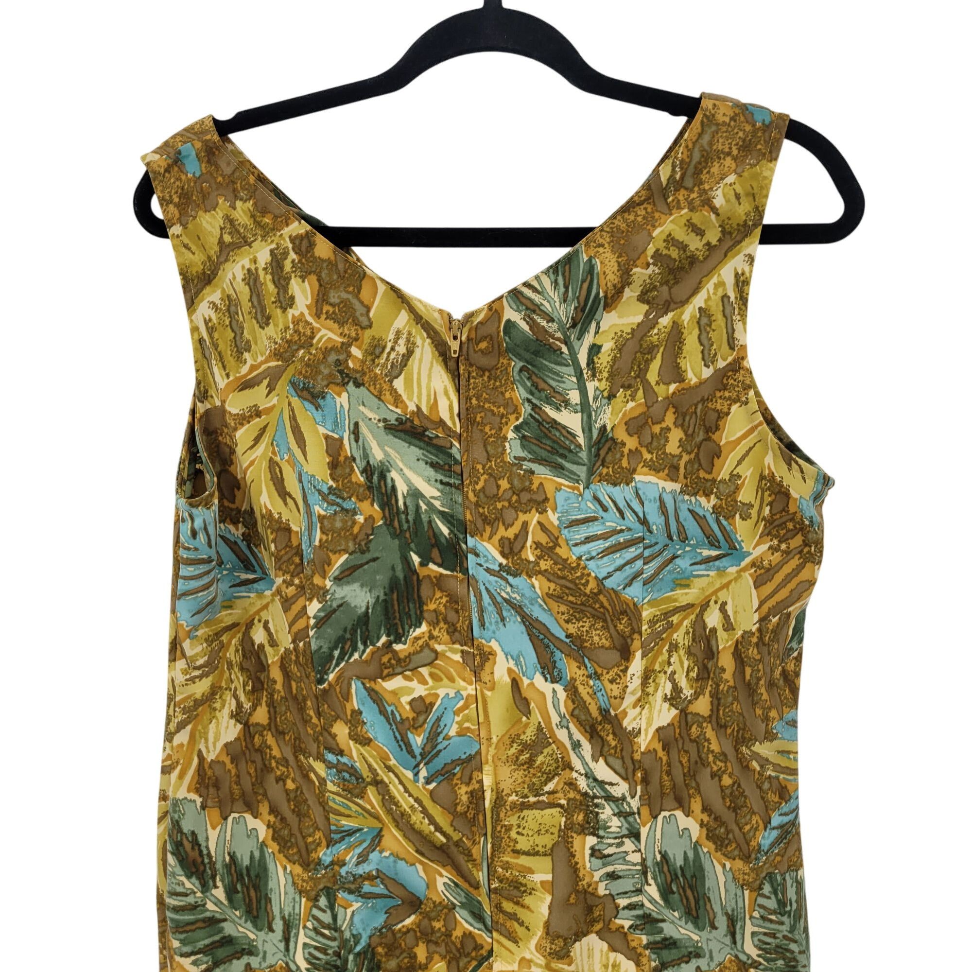 Vintage Vtg Mini Shift Dress Sz 10 Leaf Print Sleeveless V-Neck Brow Size L / US 10 / IT 46 - 8 Thumbnail