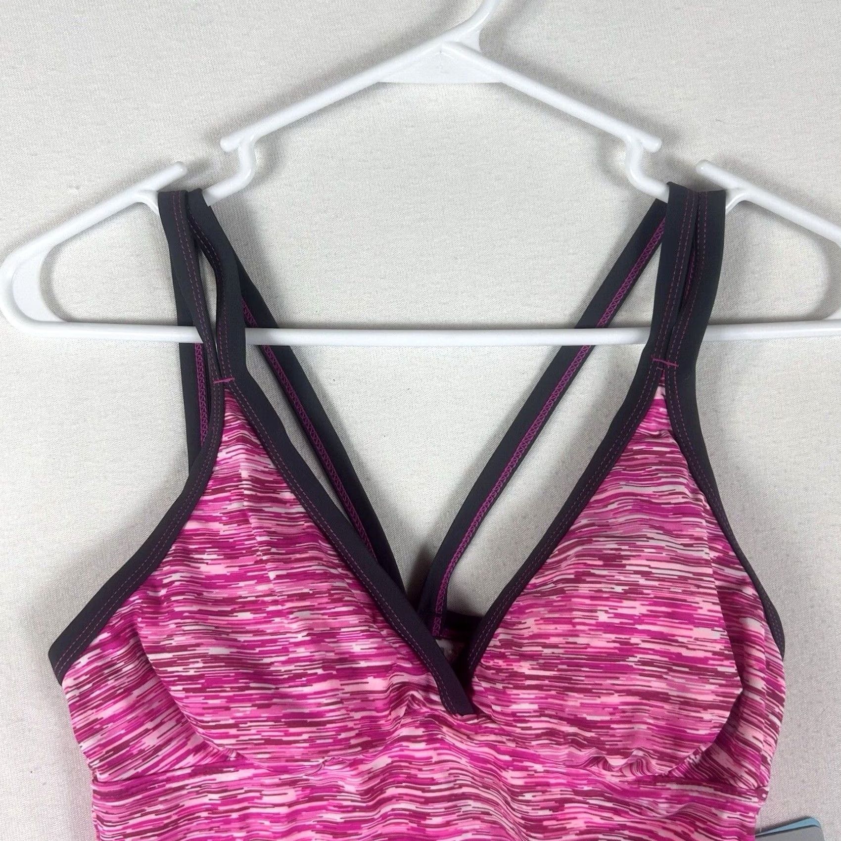 Free Country Free Country Tankini Swim Top Womens S Pink Striped Padded Ruched Spaghetti Straps NWT Size S / US 4 / IT 40 - 6 Thumbnail