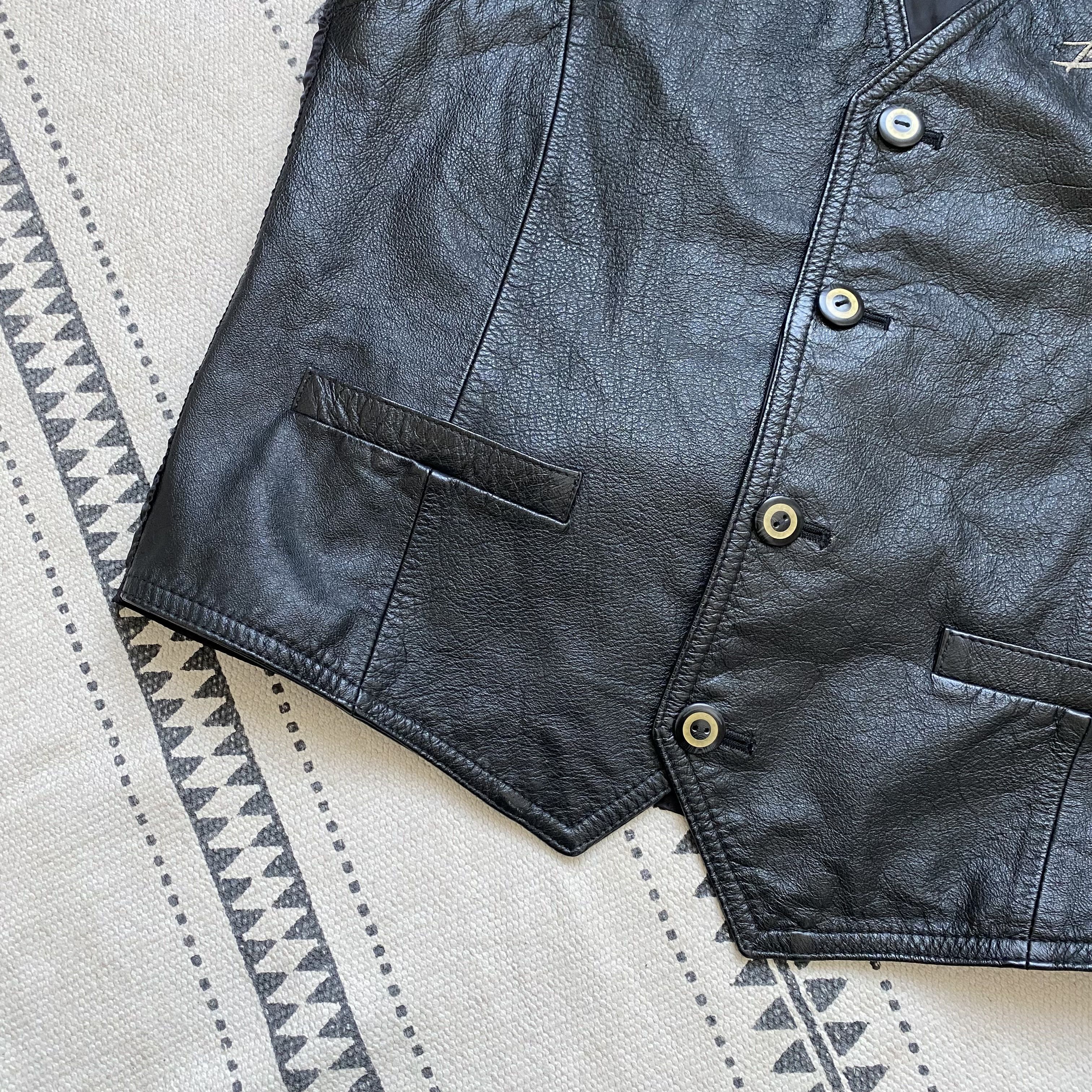 Genuine Leather 🐎 Vintage 90s Biker Leather Vest Cowboy Western Style Size US M / EU 48-50 / 2 - 4 Thumbnail