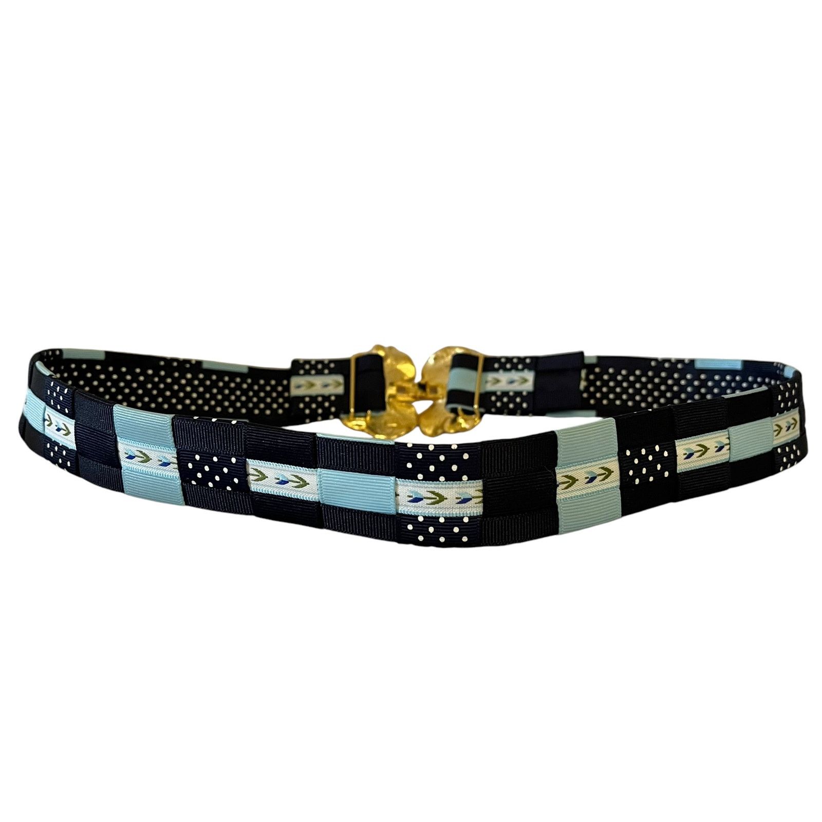 Vintage Mimi Di N Vintage Gold-Tone Leaf Buckle Blue Statement Belt Size ONE SIZE - 2 Thumbnail