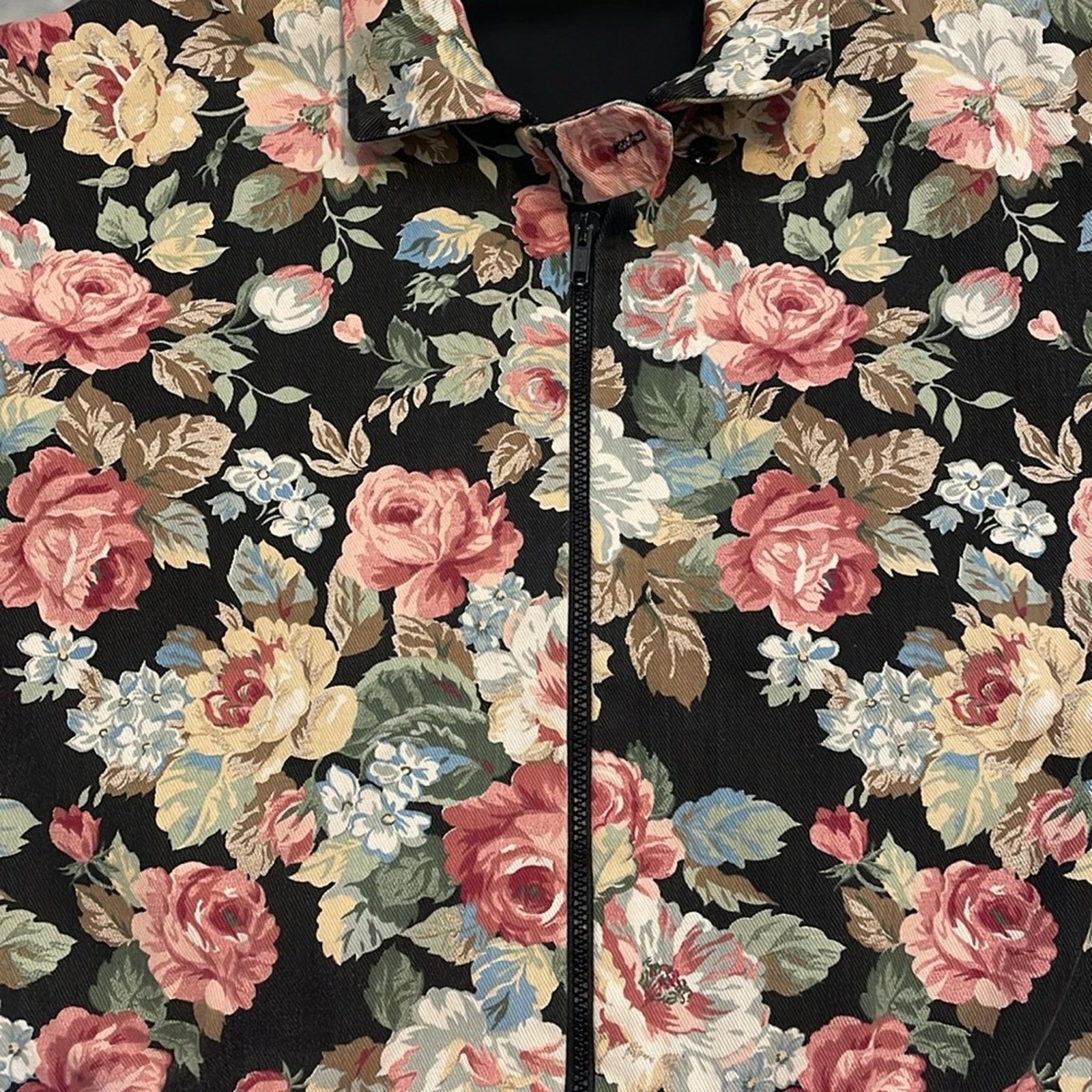 Custommade VTG TAPESTRY floral, denim collared, zip up bomber jacket m Size M / US 6-8 / IT 42-44 - 2 Thumbnail