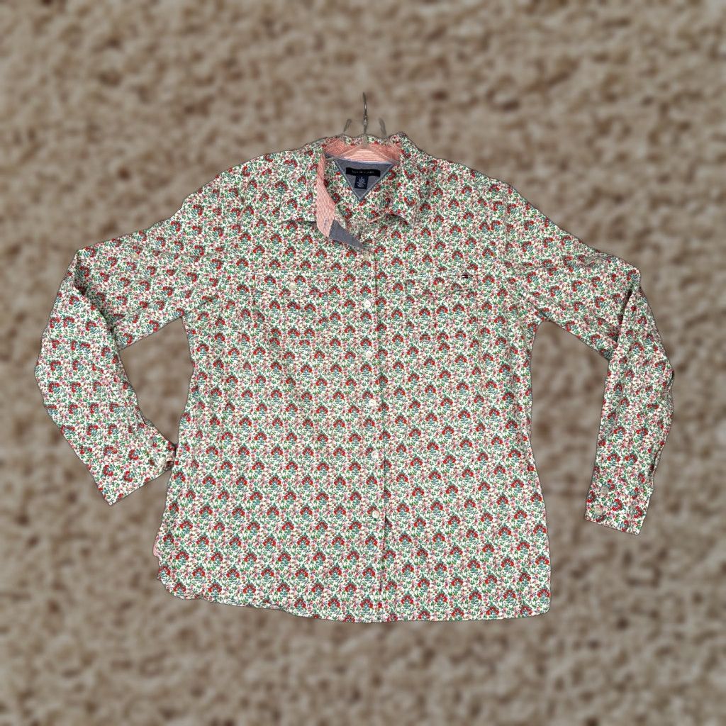 Tommy Hilfiger Tommy Hilfiger Shirt Adult XL White Floral 100% Cotton Long Sleeve Button-Up Womens Regular Size XL / US 12-14 / IT 48-50 - 1 Thumbnail