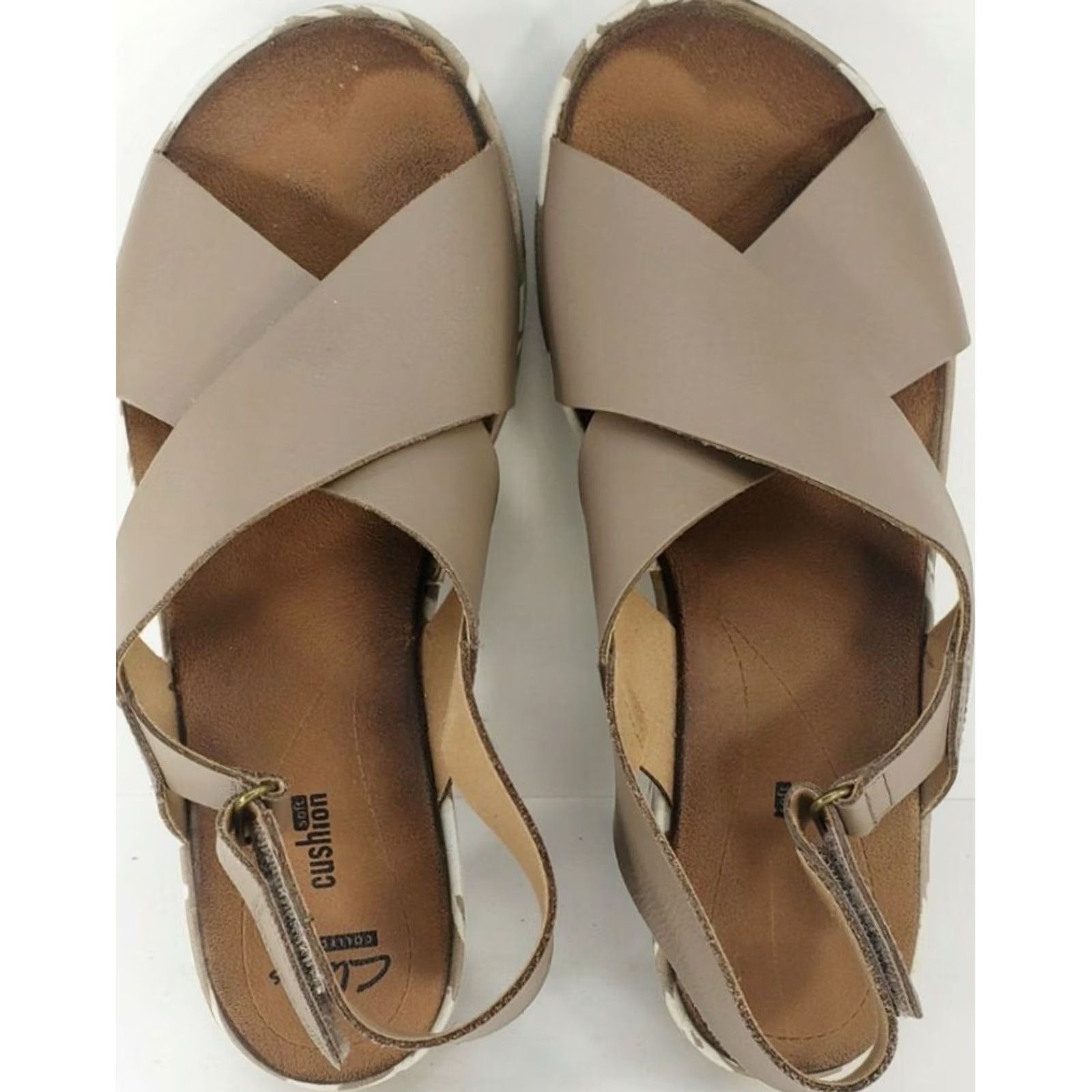 Clarks CLARKS Collection Soft Cushion Sandals Wedge Slingback Brown Beige X Crossover 7.5 Women Shoes Size US 5 / IT 35 - 7 Thumbnail