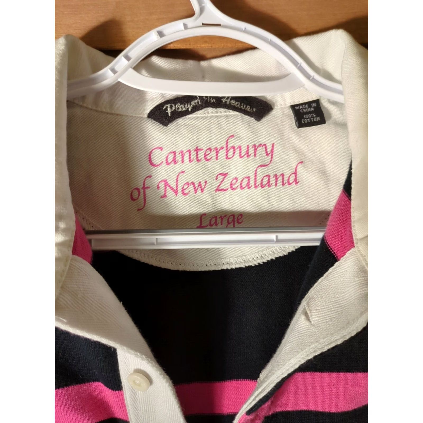 Vintage Canterbury of New Zealand Polo Shirt Women L Navy Blue Pink 100% Cotton Shirt Size L / US 10 / IT 46 - 3 Thumbnail