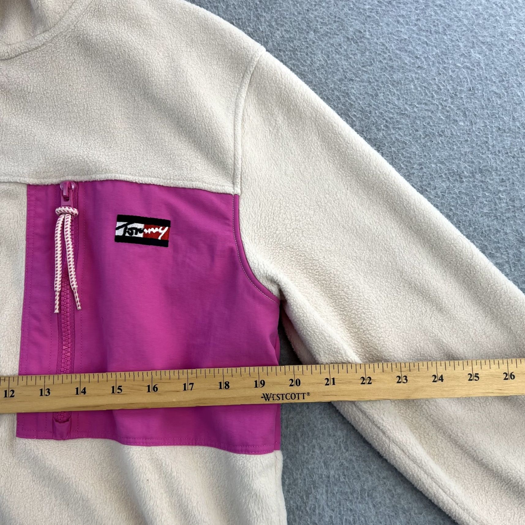 Tommy Hilfiger Tommy Jeans Fleece Jacket Womens XS Beige Pink Full Zip Retro Outdoor Pullover Size XS / US 0-2 / IT 36-38 - 2 Thumbnail