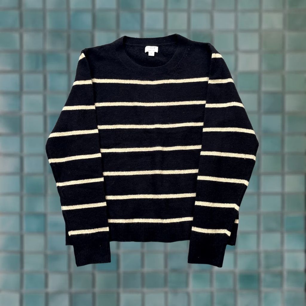 J.Crew VINTAGE J.CREW Sweater Womens M Black Striped Knit Pullover Crew Neck Long Sleeve Tight-Knit Casual City Preppy Size M / US 6-8 / IT 42-44 - 1 Thumbnail