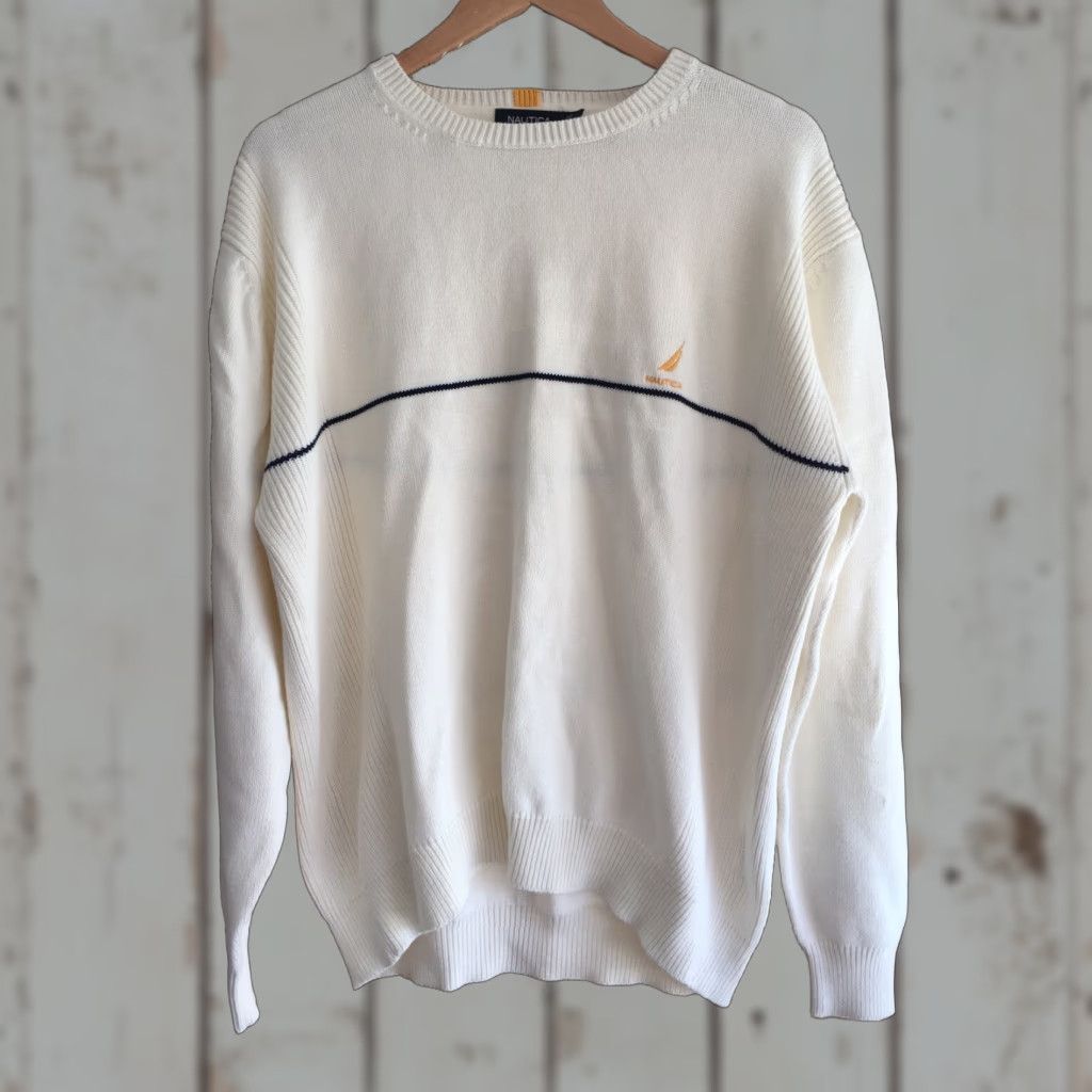Nautica Nautica Sweater Mens Large Cream Cotton Crewneck L Ivory 100% Cotton Size US L / EU 52-54 / 3 - 1 Thumbnail