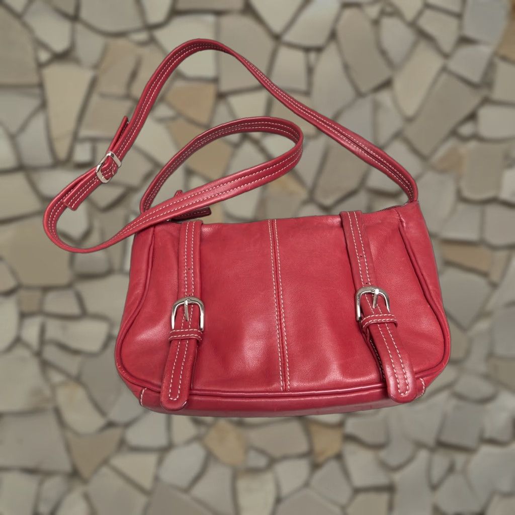 Vintage Tignanello Crossbody Bag Red Leather Medium 10X7 Inches Pockets Adjustable Strap Womens