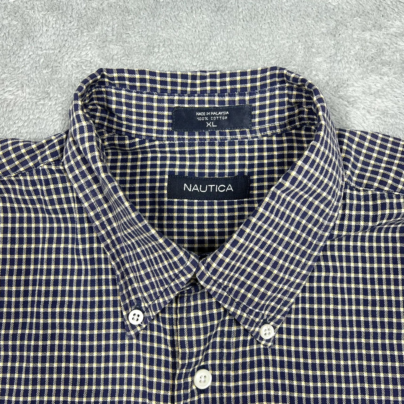 Nautica Nautica Shirt XL Button-Down Short Sleeve Navy Blue Yellow Checkered Multicolor Men Regular Fit Size US XL / EU 56 / 4 - 7 Thumbnail