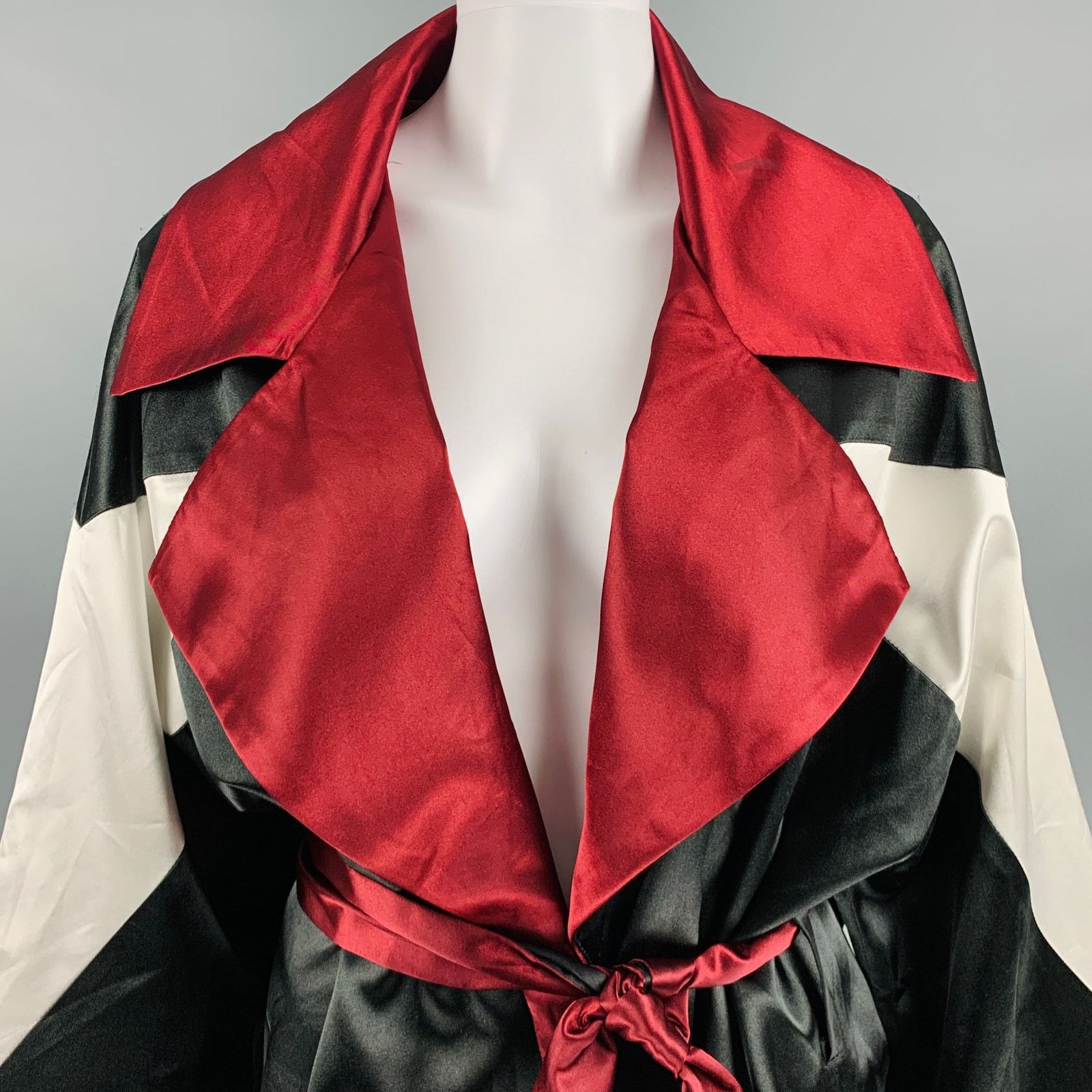 Misbhv MISBHV Black Burgundy Polyamide Blend Color Block Robe Coat Size S / US 4 / IT 40 - 2 Thumbnail