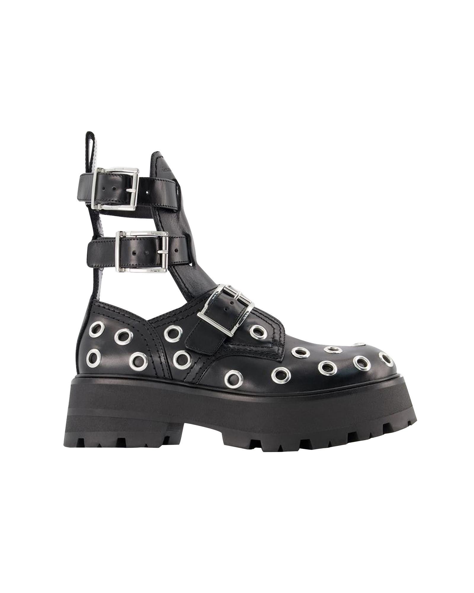 image of Alexander Mcqueen Black/white Leather Ankle Boots, Women's (Size 10)