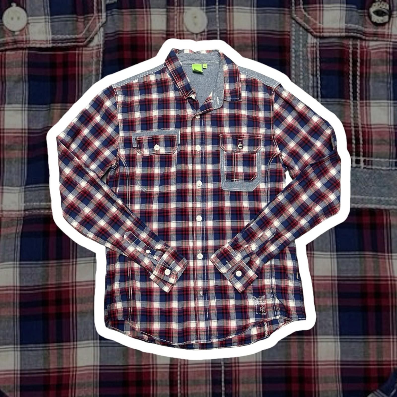 Designer Stylish Plaid Shirt with Denim Detail Size US M / EU 48-50 / 2 - 1 Thumbnail