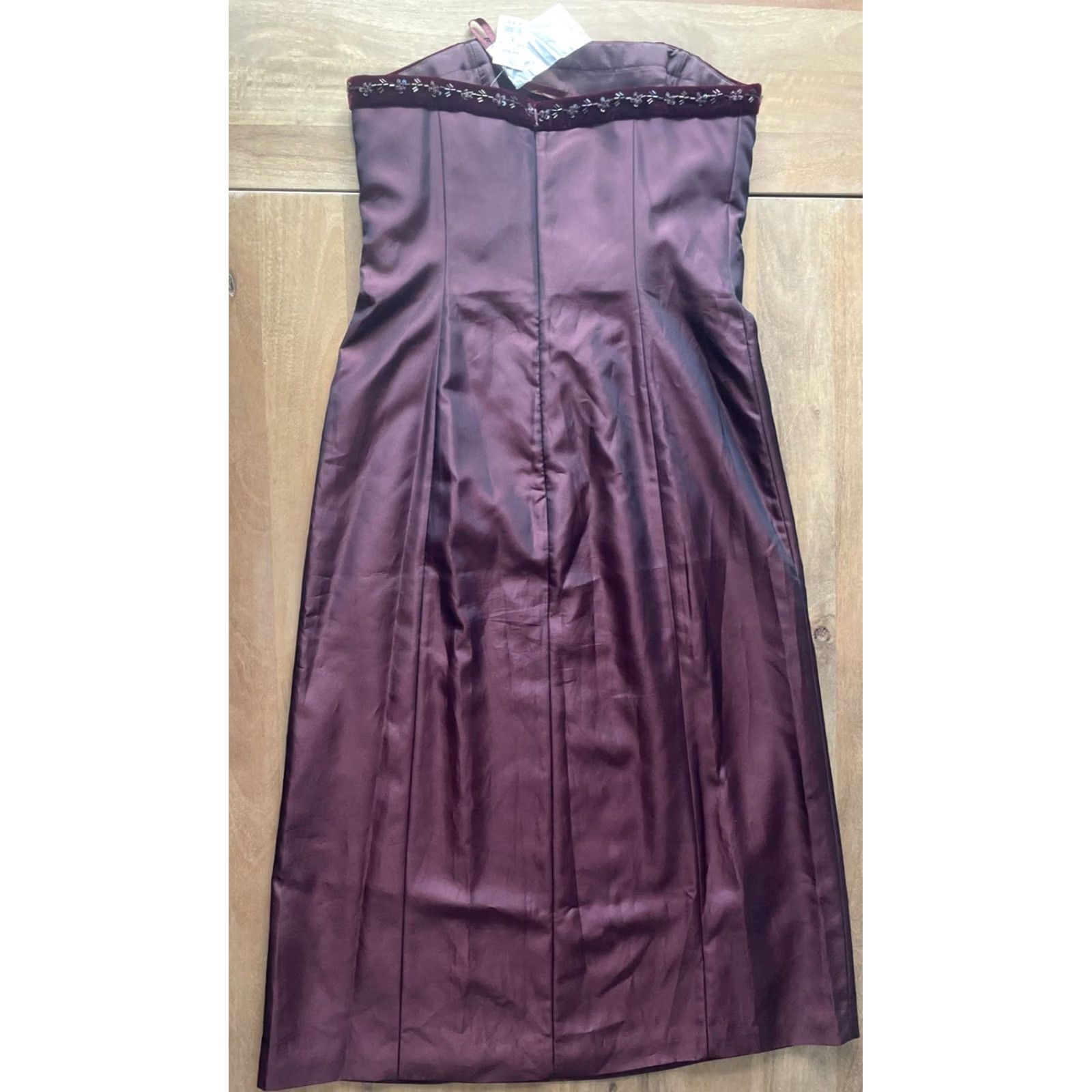 Loft VINTAGE LOFT Ann Taylor Strapless Cocktail Dress Sz 8 Midi Satin Burgundy Sequin Party/Cocktail A-Line Women Mens Girls Size M / US 6-8 / IT 42-44 - 2 Thumbnail