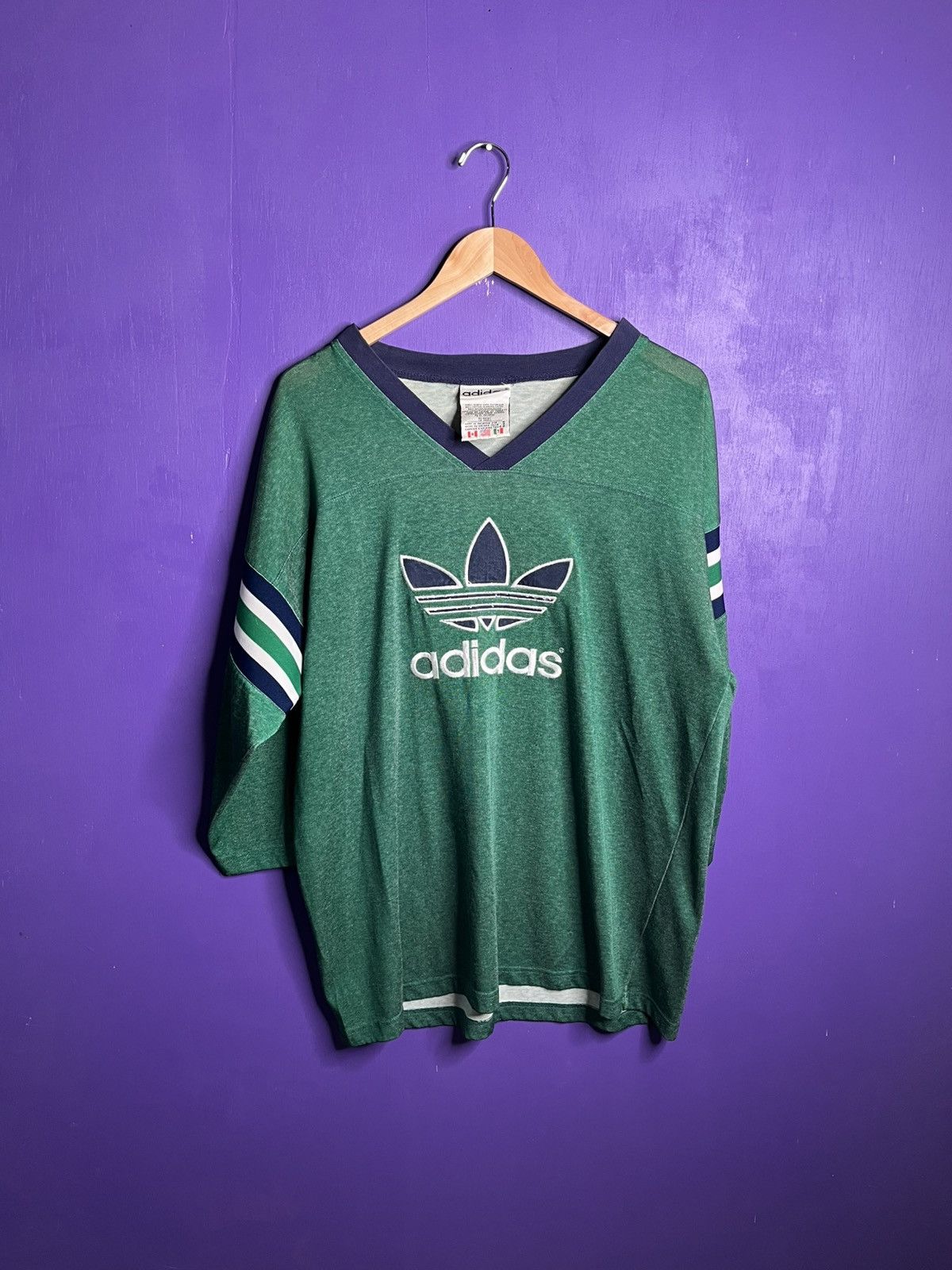 Adidas × Vintage Vintage 90s Adidas hockey style long-sleeve jersey Size US L / EU 52-54 / 3 - 1 Thumbnail