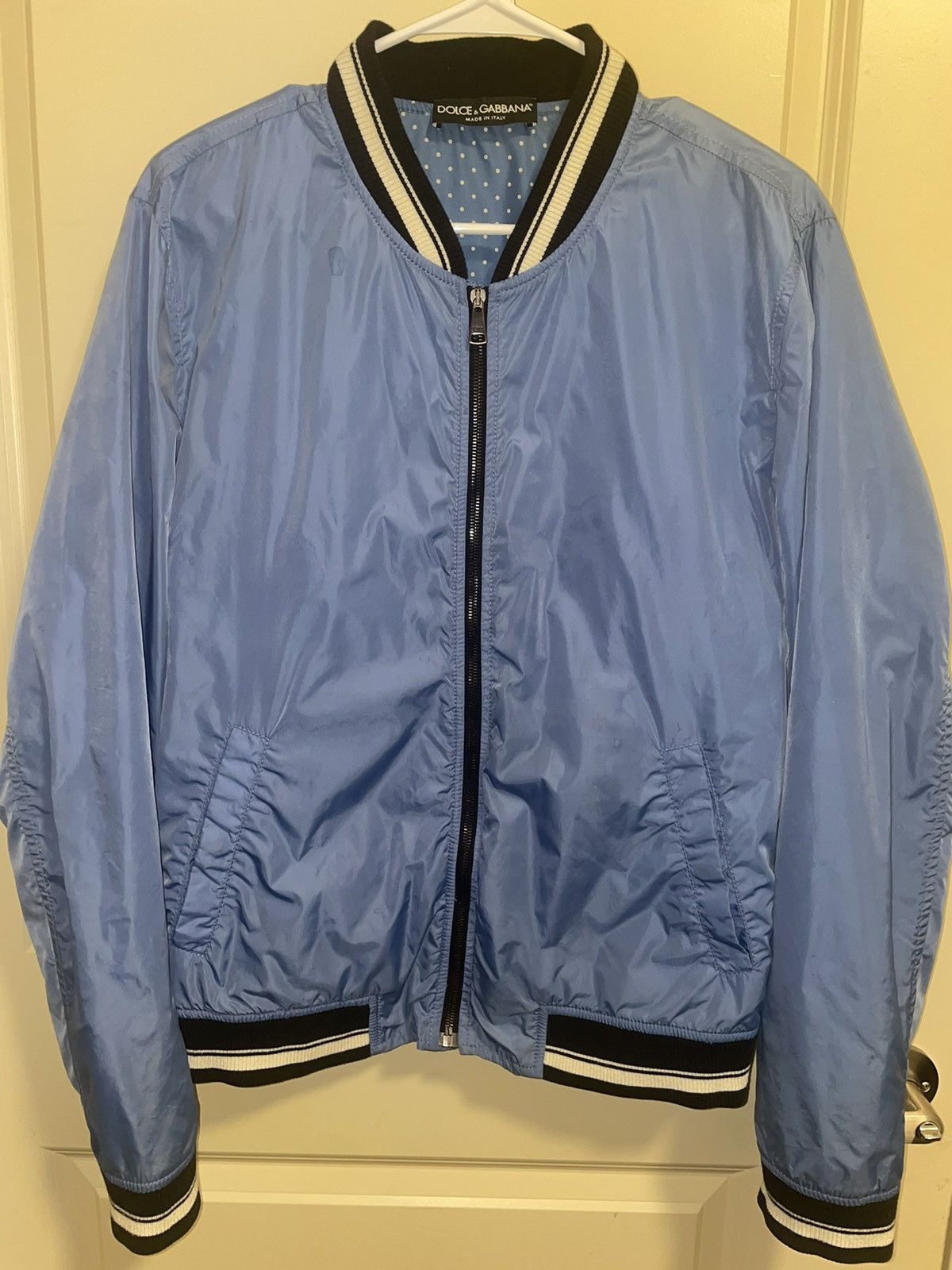 Dolce & Gabbana Blue Nylon DG Crown Full Zip Bomber Jacket
