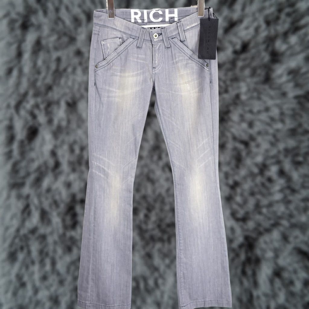 Denime RICHMOND DENIM Jeans Women's W28 Zip Fly Distressed Faded Flared Jeans Grey Denim W28 Womens Flared Distressed, Faded, Zip Fly Size 28" / US 6 / IT 42 - 1 Thumbnail