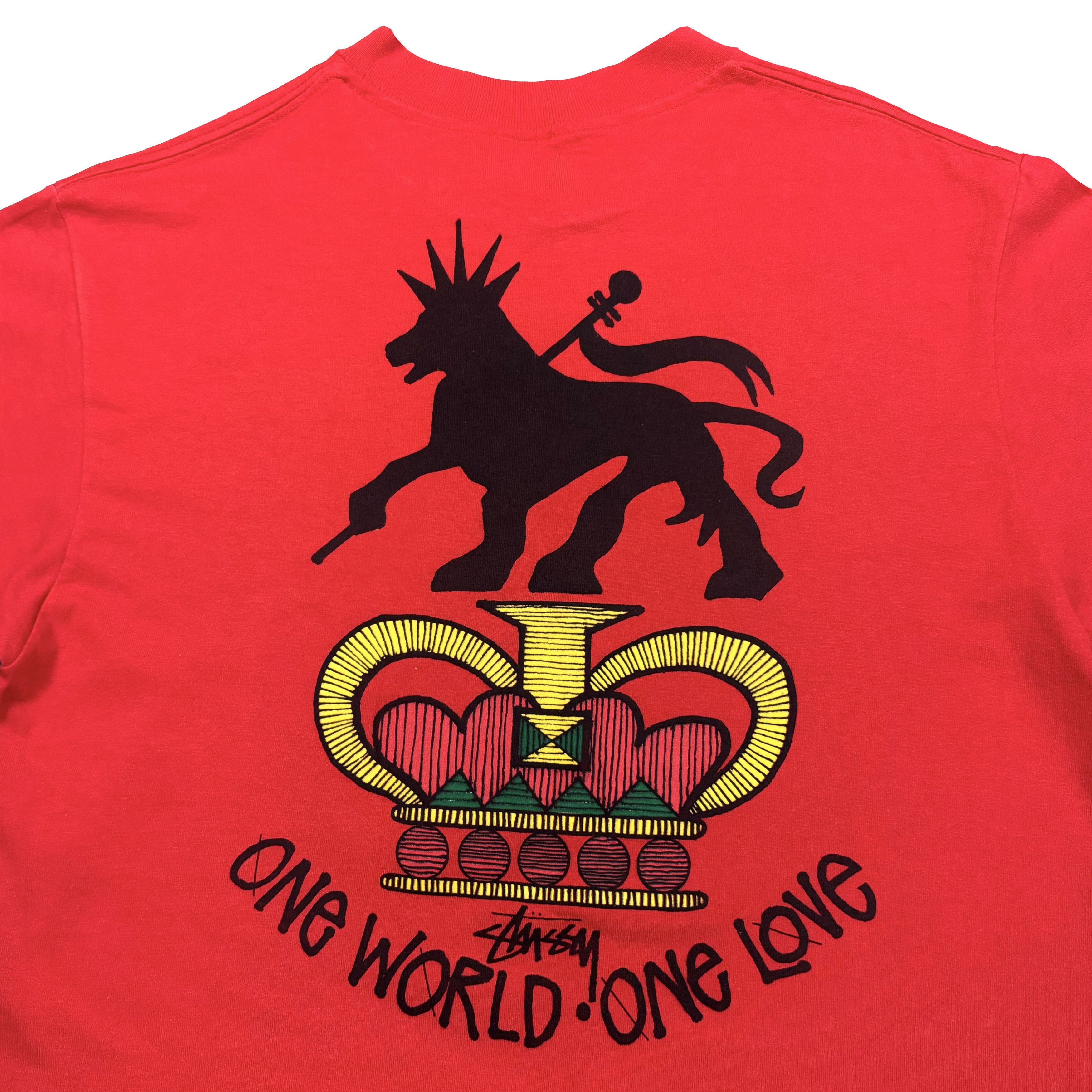 Stussy × Vintage VTG 80s Stussy One World One Love Rasta Lion T Shirt Size US L / EU 52-54 / 3 - 3 Thumbnail
