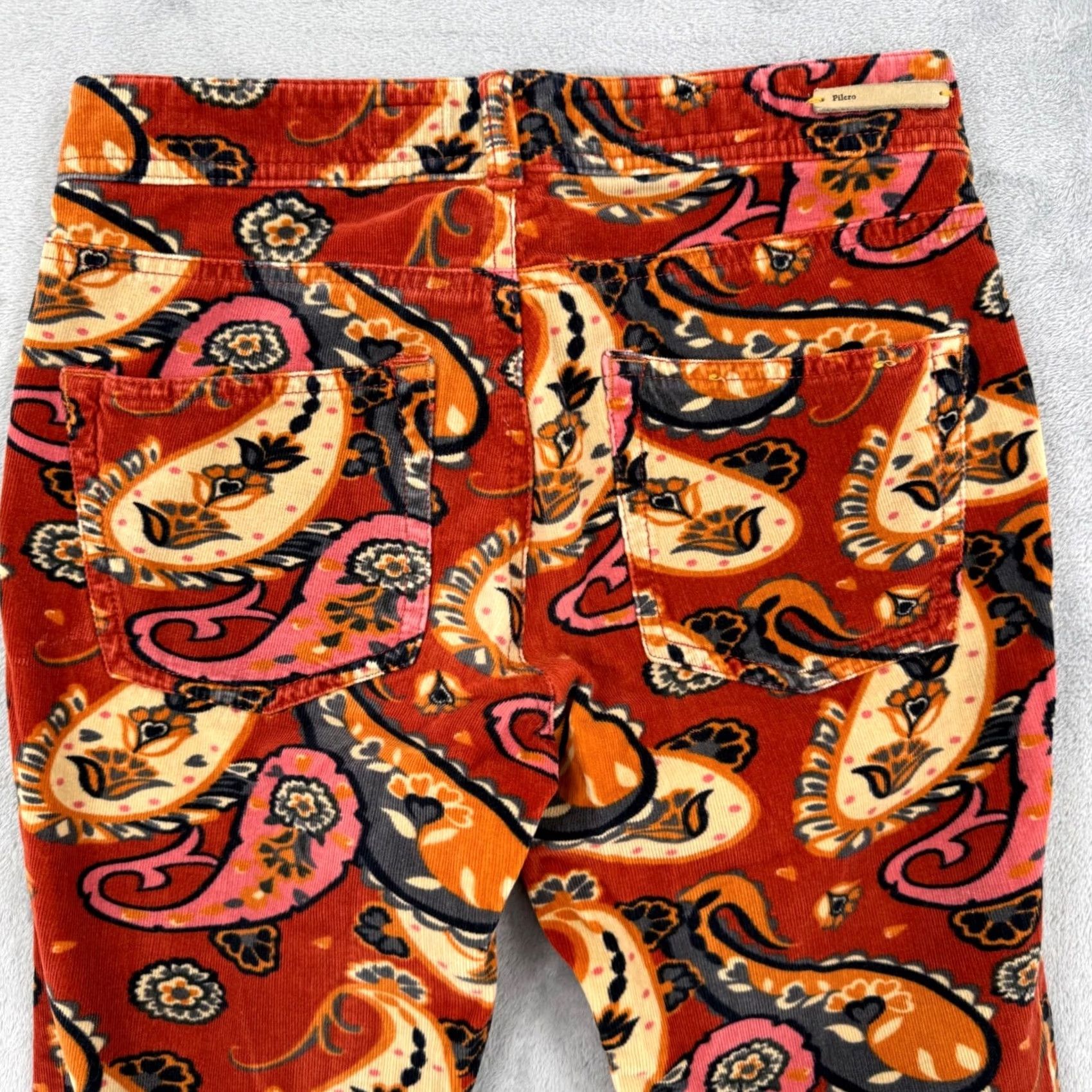 Vintage Pilcro and the Letterpress Serif Paisley Corduroy Pants Orange Red Womens Sz 25 Size 42" / US 20 - 6 Thumbnail