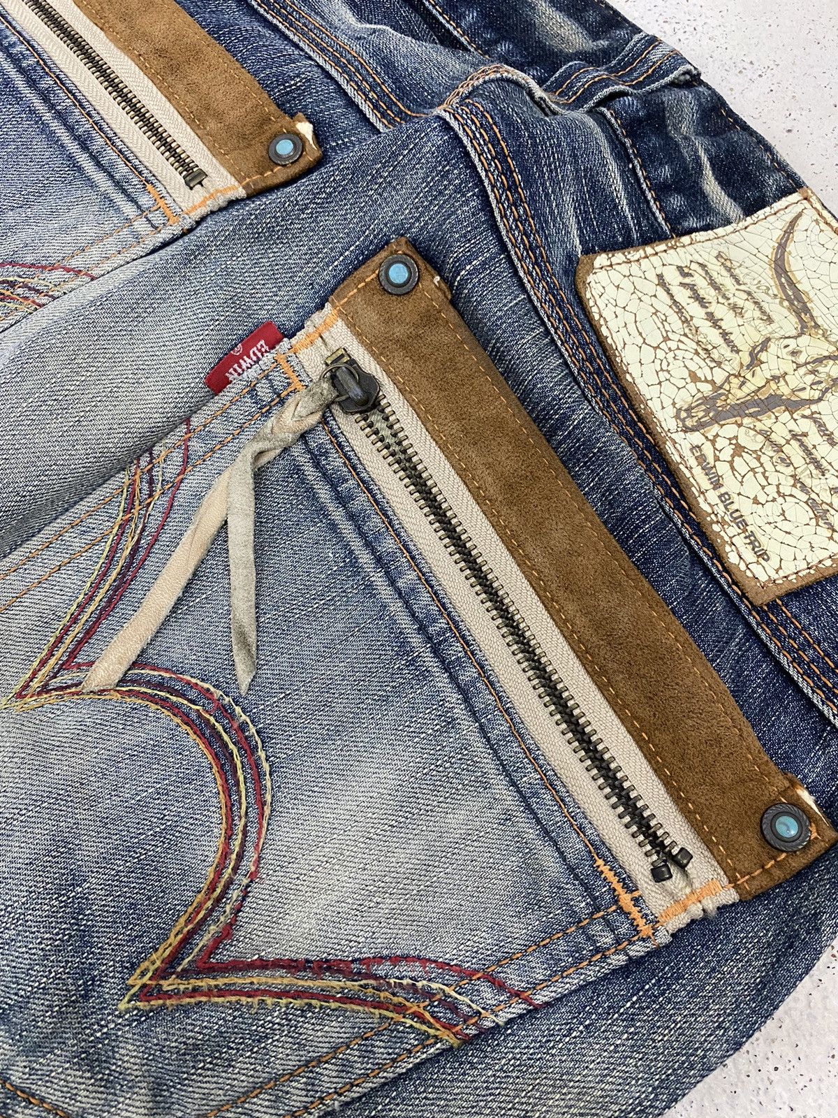 Edwin × Japanese Brand Edwin Blue Trip Mud Washed Whisker Distress Zipper Pocket Size US 31 - 14 Thumbnail