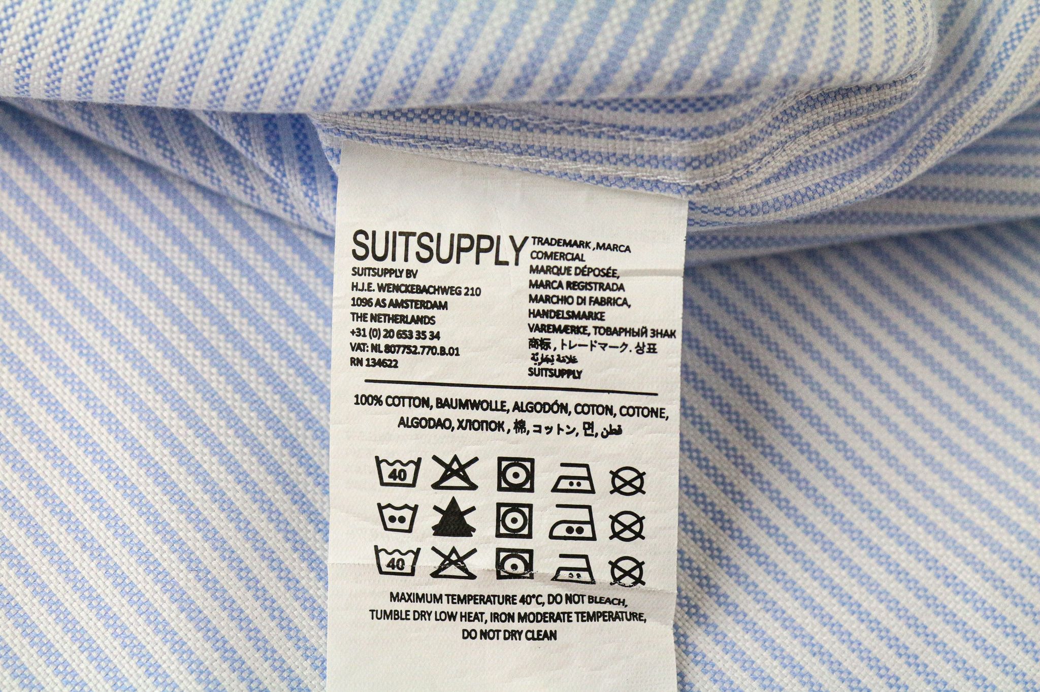 Suitsupply 40/15 3/4 Extra Slim Blue Cotton Striped Shirt 77360 Size 40R - 6 Thumbnail
