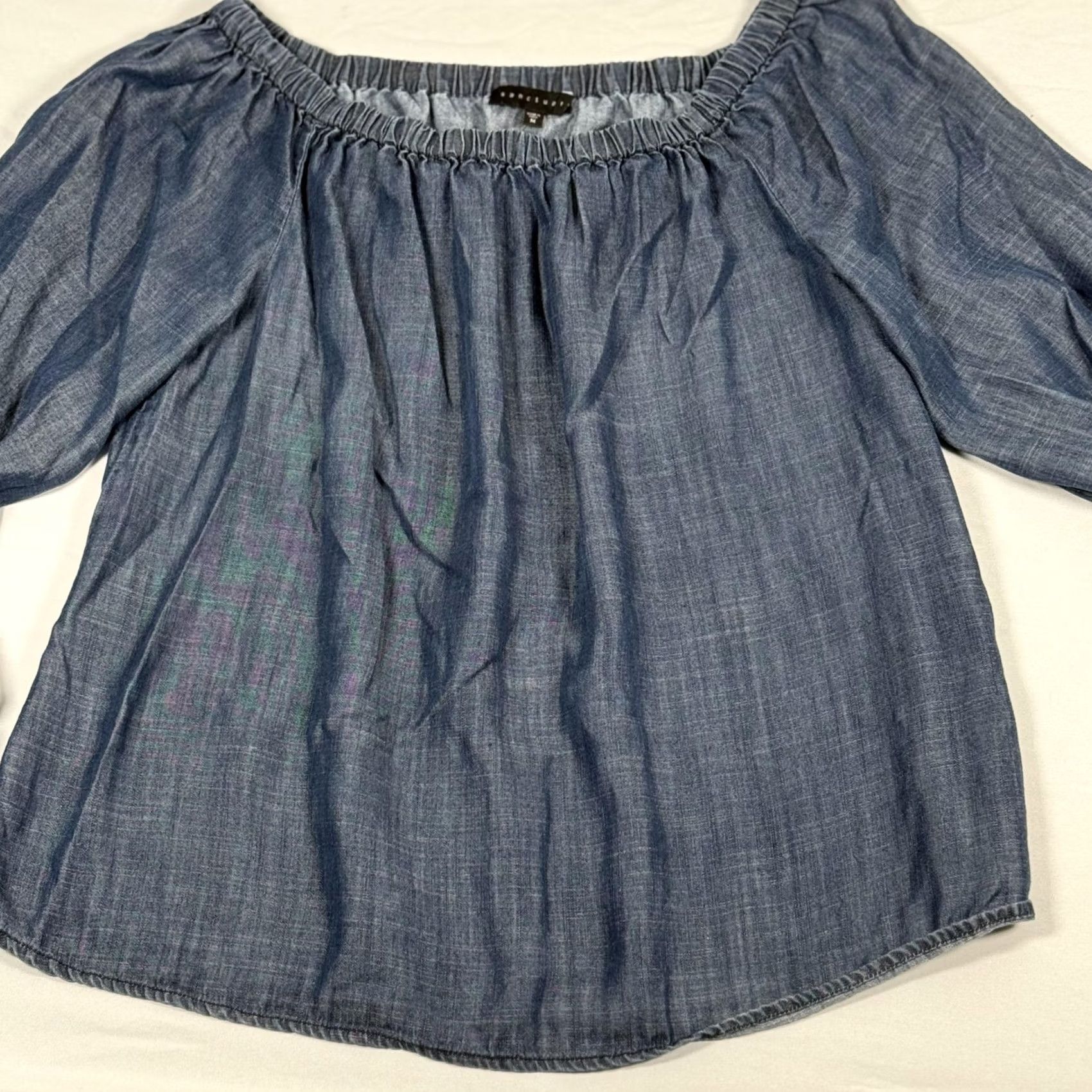 Sanctuary Sanctuary Blouse Blue Chambray Tencel Off Shoulder Bell Sleeve 3/4 Sleeve Boho Top M Womens Size M / US 6-8 / IT 42-44 - 2 Thumbnail