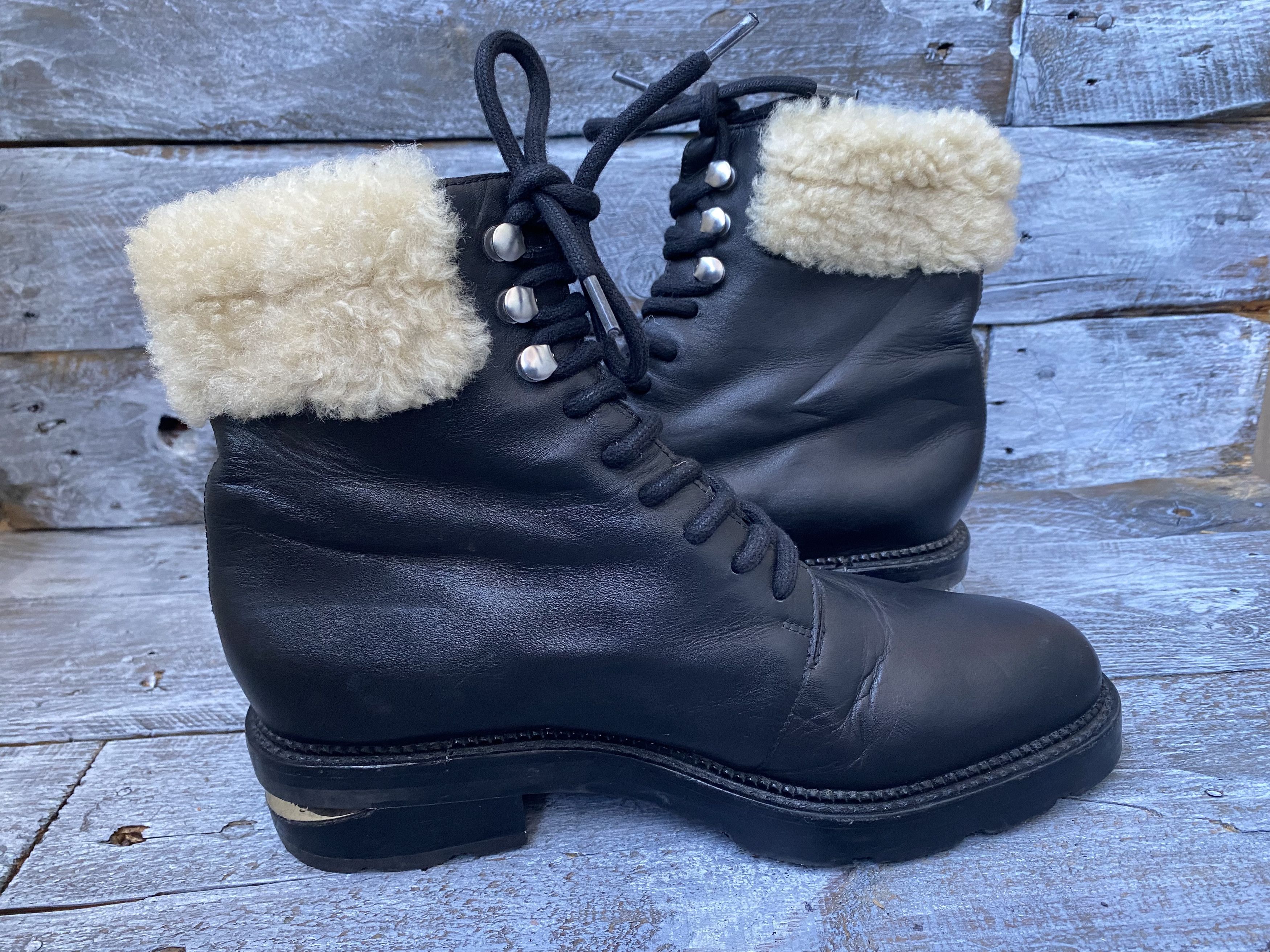 Alexander Wang × Designer Alexander Wang combat black leather shearling boots sz38 Size US 7.5 / IT 37.5 - 11 Thumbnail