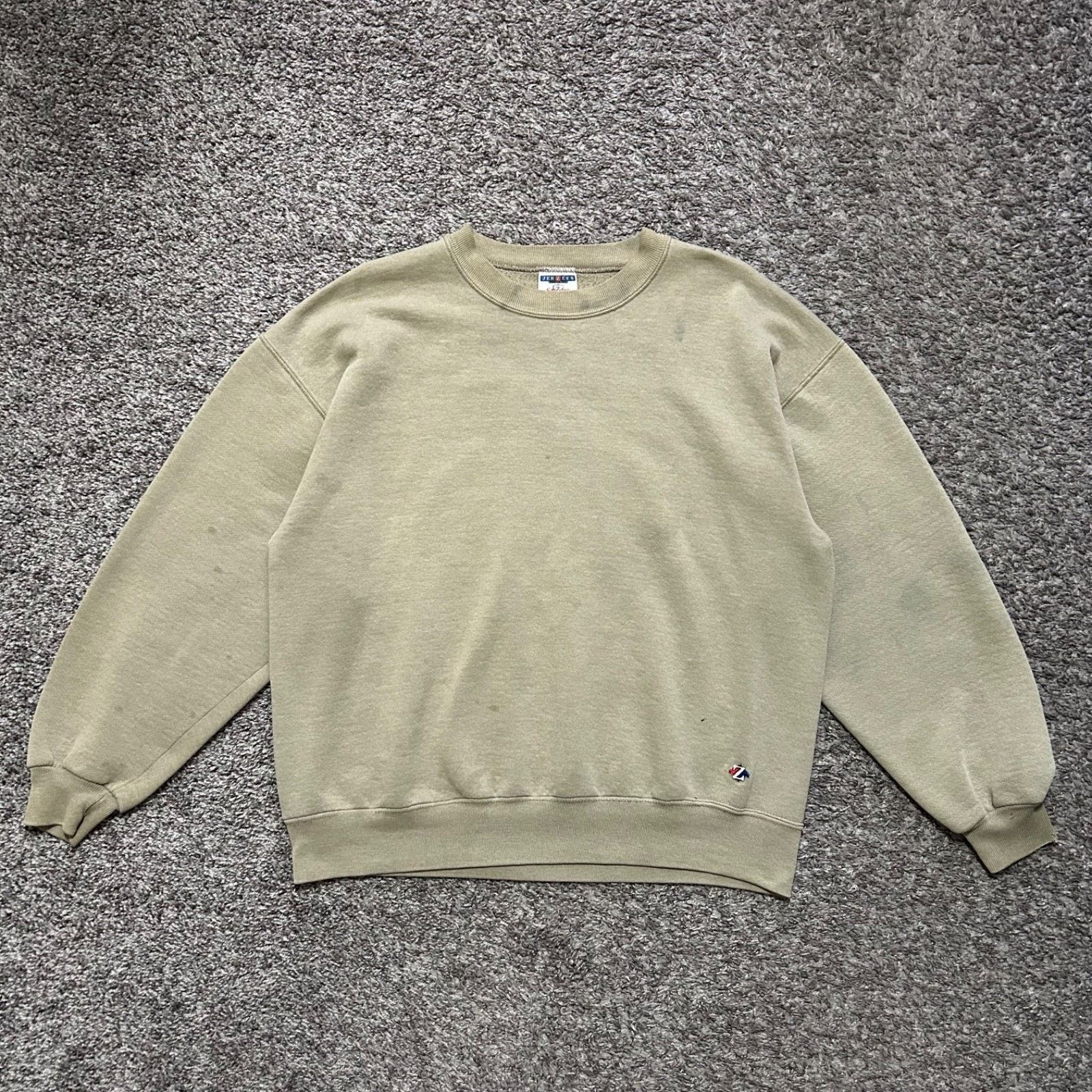 Jerzees × Vintage Vintage Thrashed Sweatshirt Blank Crewneck Pullover 90s Tan Size US L / EU 52-54 / 3 - 12 Thumbnail
