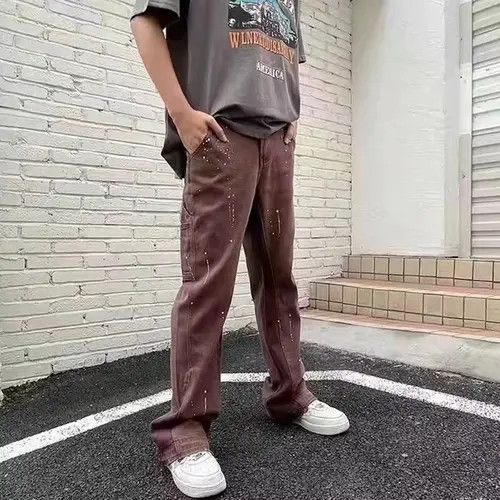 image of Splashing Ink Wideleg Denim Flared Pants in Brown, Men's (Size 32)