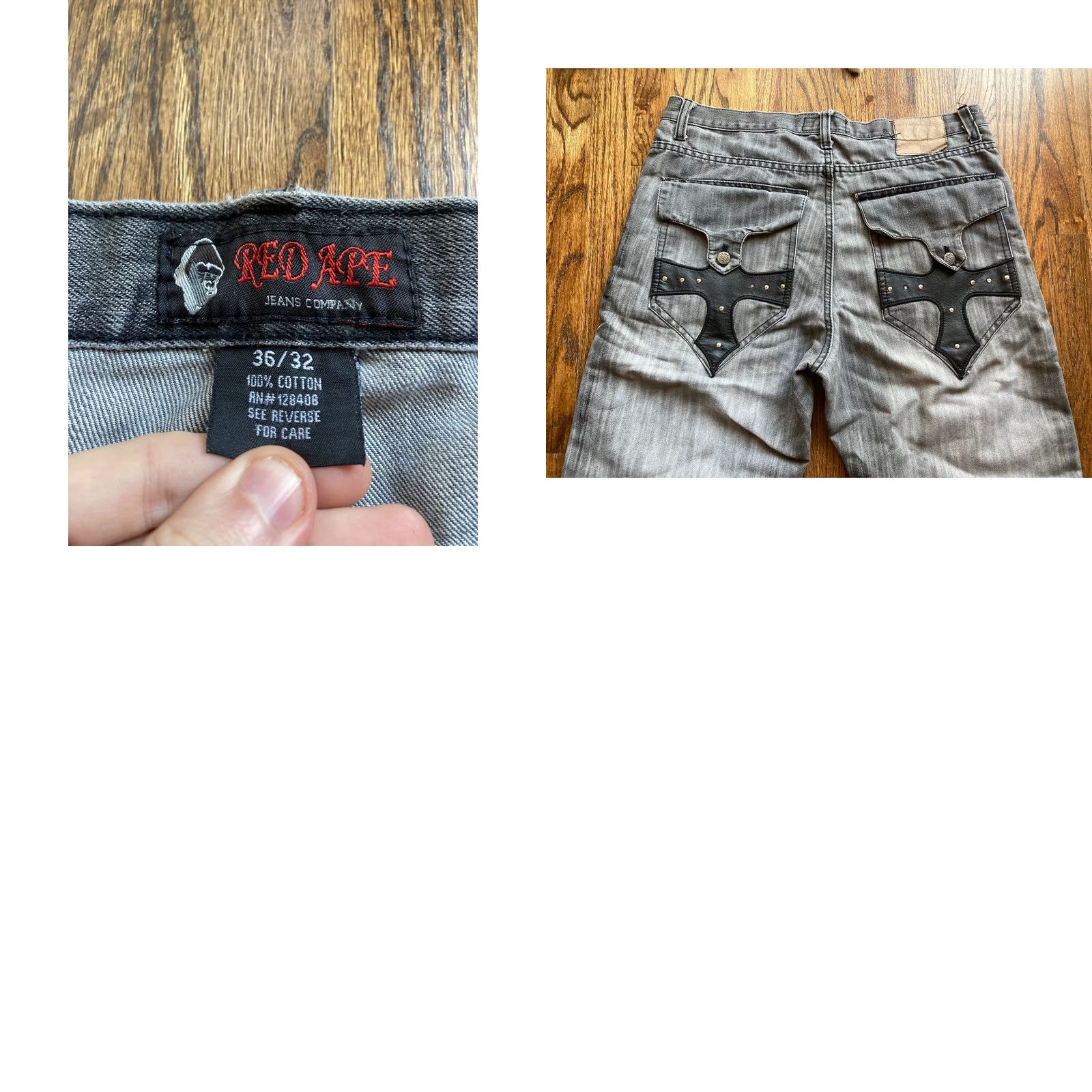 Vintage VINTAGE Red Ape Jeans Mens 36x32 Gray Denim Jeans 90s Gothic Grunge Cross Embroidered Baggy Straight Relaxed Regular Mens Size US 36 / EU 52 - 8 Thumbnail