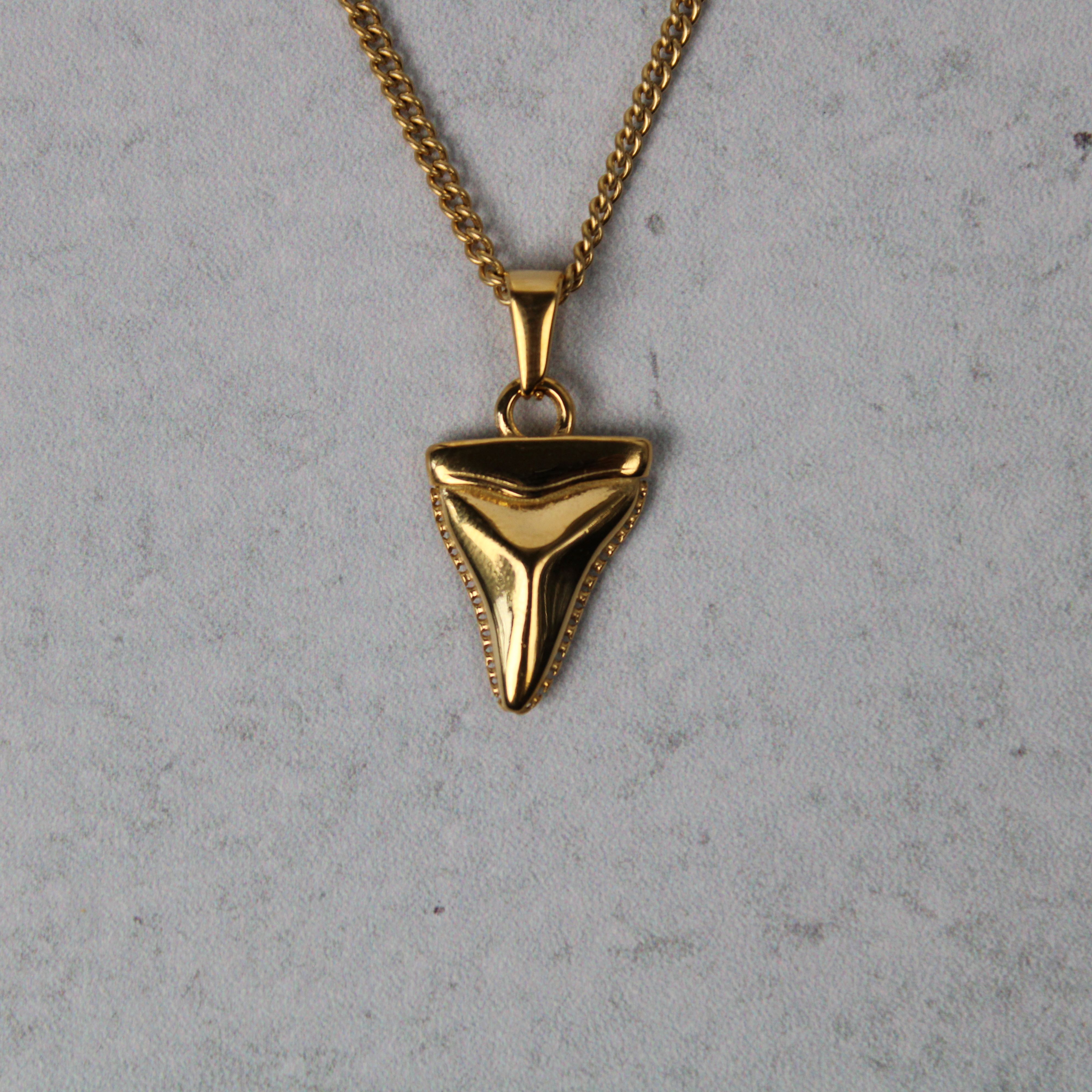 Jewelry Gold Shark Tooth Pendant Necklace & 3mm Rope Chain Set Size ONE SIZE - 4 Thumbnail