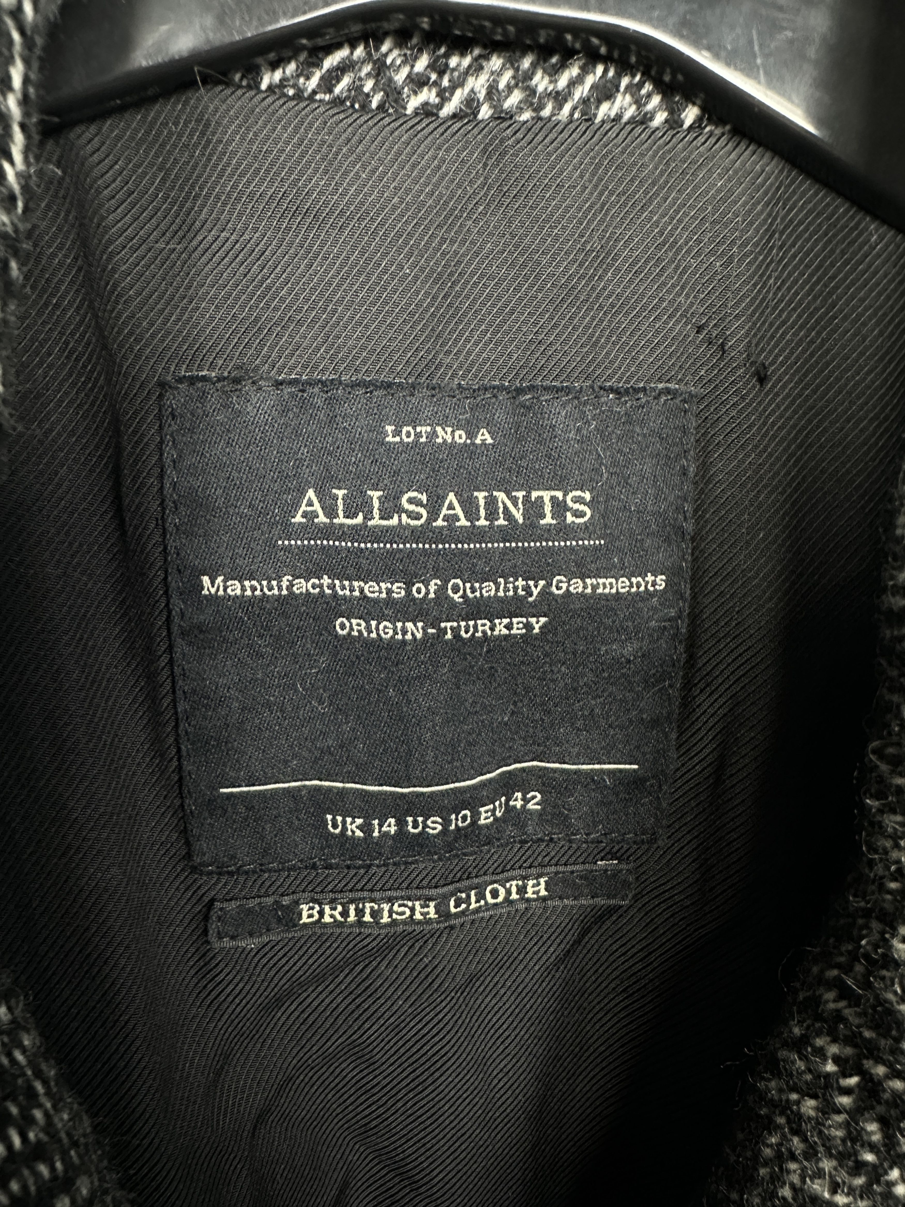 Allsaints Allsaints Womens Sinal Biker Check Wool Coat Jacket Size L / US 10 / IT 46 - 3 Thumbnail