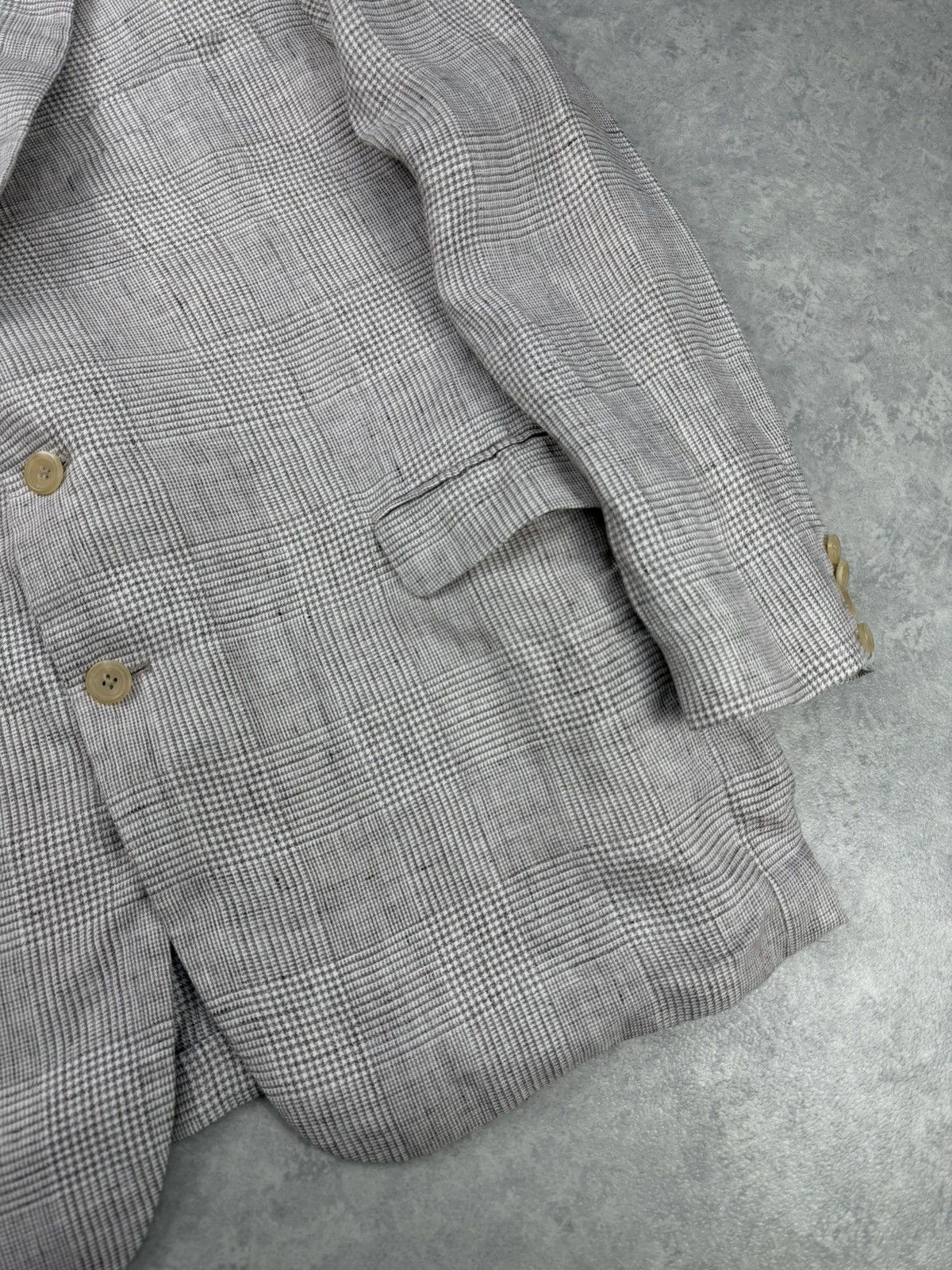Hackett Hackett Mayfair Linen Blazer Glencheck 48R Beige Size 48R - 2 Thumbnail