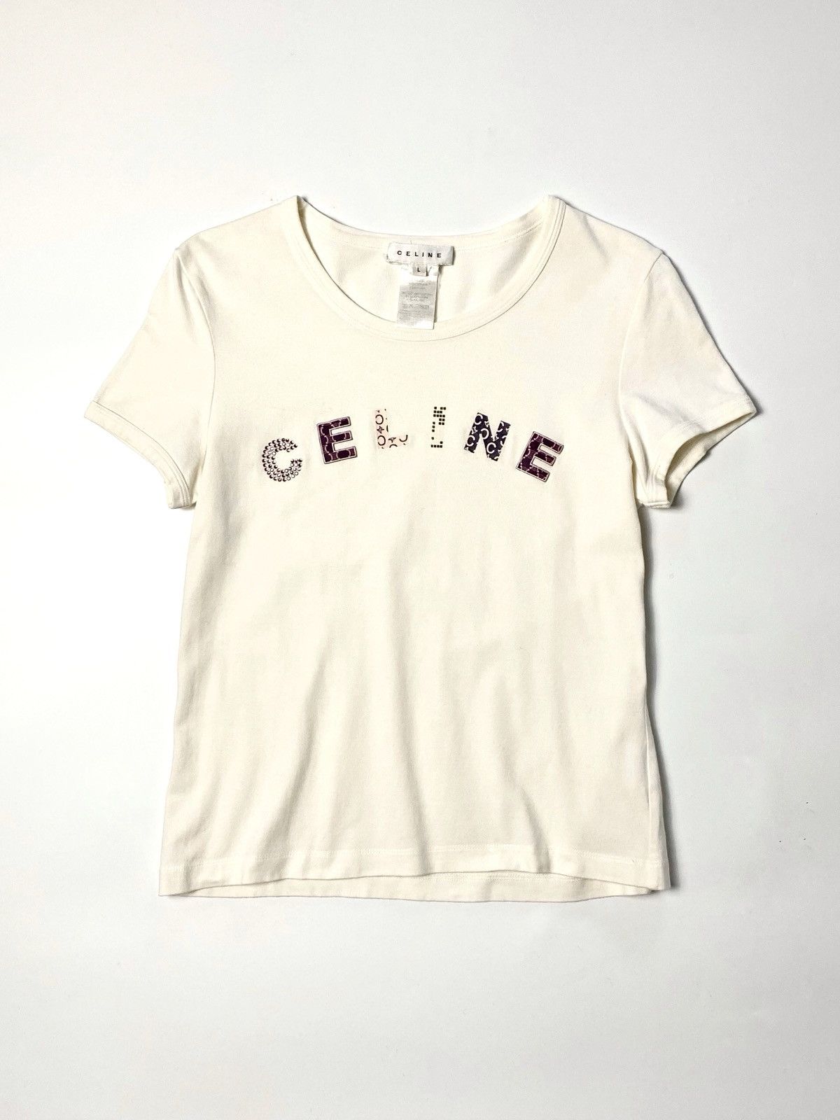 Celine CELINE - Baby Tee Embroidered Logo Size L / US 10 / IT 46 - 1 Thumbnail
