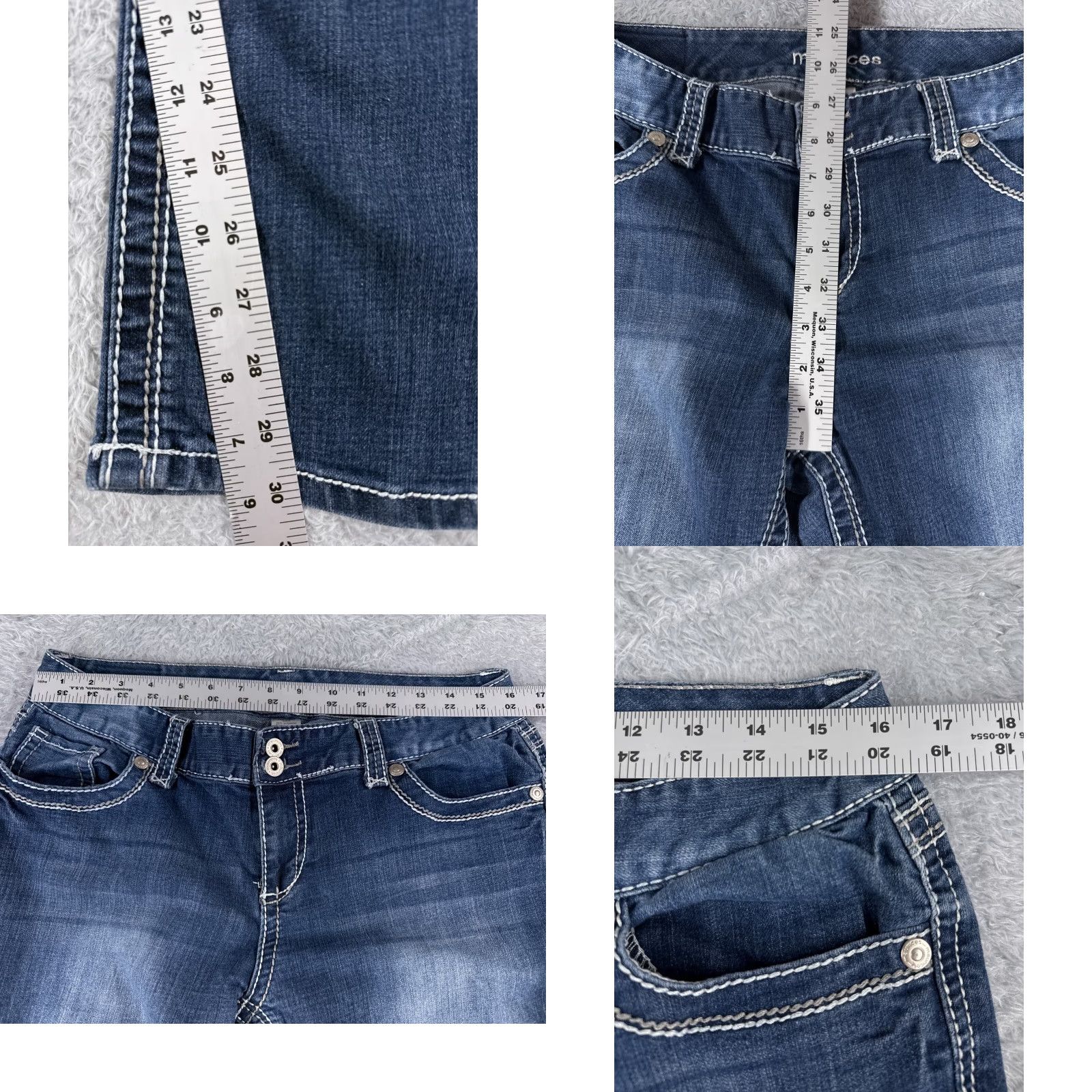 Vintage Maurices Jeans Women 11 Blue Denim Bootscut Mid Rise 32x30 Cotton Western 5-Pocket Accents Zipper Distressed Size 32" / US 10 / IT 46 - 8 Thumbnail