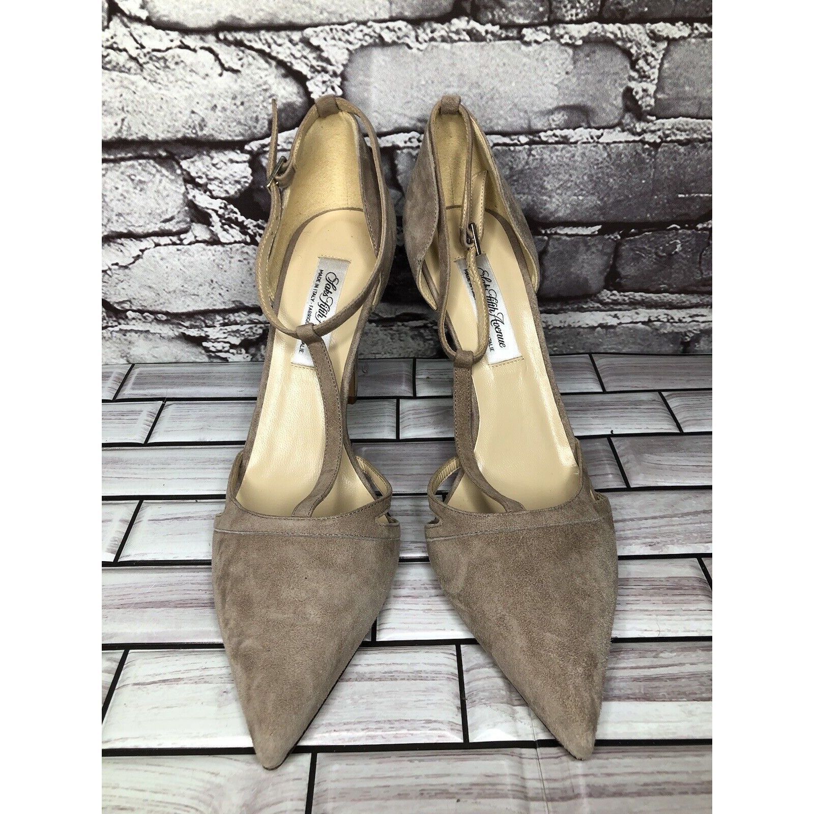 Saks Fifth Avenue Saks Fifth Ave Taupe Suede Leather Pointed Toe Strap Heels W Size US 9.5 / IT 39.5 - 10 Thumbnail