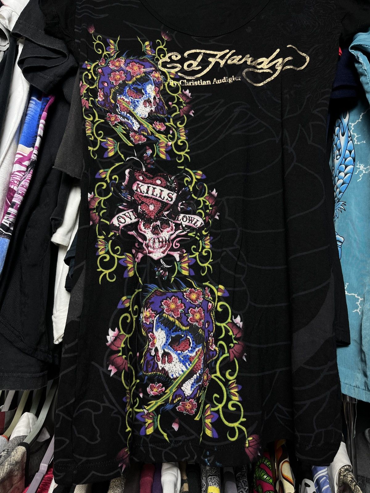 Christian Audigier ED HARDY CHRISTIAN AUDIGIER Y2000K OVERPRINTED DRESS - 1365 Size L / US 10 / IT 46 - 2 Thumbnail