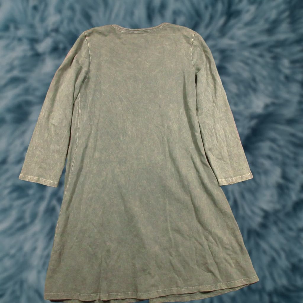 Vintage Jess & Jane Mineral Washed Cotton Pocket Dress S Long Sleeve Green A-Line Shift Knee Length Pockets Casual Travel Size S / US 4 / IT 40 - 1 Thumbnail