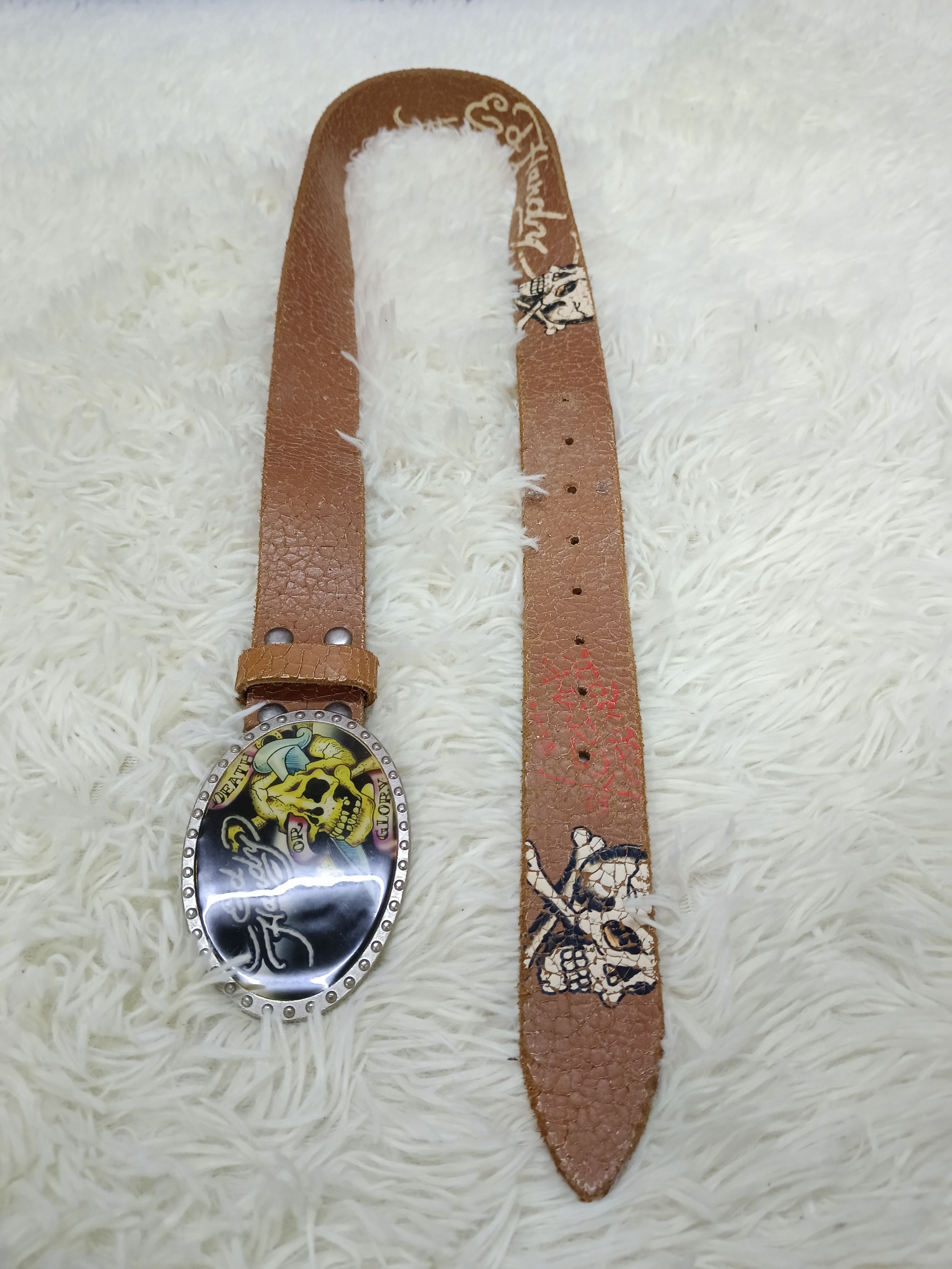 Ed Hardy × Leather ED HARDY SKULL CROSSBONE BUCKLE BELT Size ONE SIZE - 3 Thumbnail