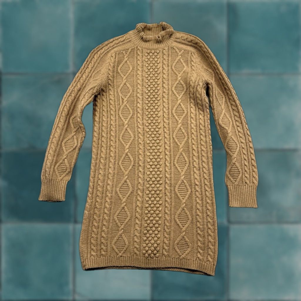 J. Crew Sweater Dress Cable Knit Mock Neck Wool Size S Brown Tan Women  Short 10434