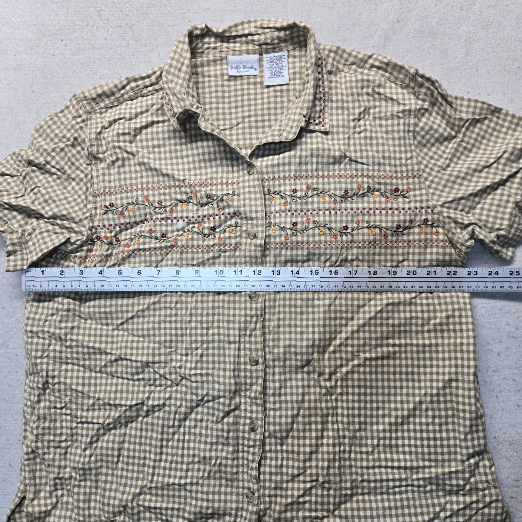 Vintage VINTAGE Bobbie Brooks Brown Floral Embroidered Button-Up Short Sleeve Shirt Women Plus 18W Size XXL / US 16-18 / IT 52-54 - 3 Thumbnail