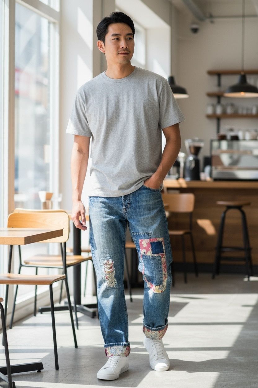 Takeo Kikuchi 🔥Vintage TAKEO KIKUCHI Distressed Ripped Patchwork Mudmax Size US 33 - 1 Thumbnail