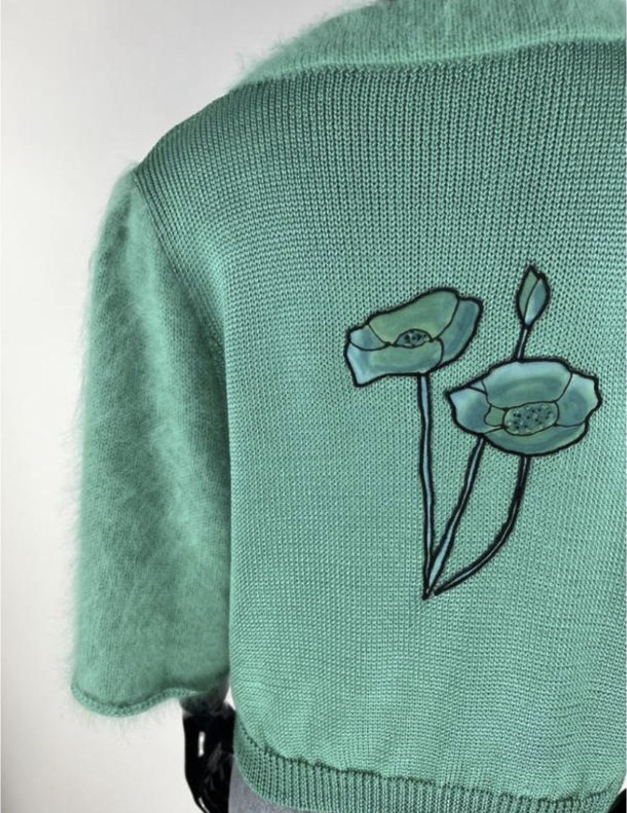 Handmade × Vintage Vintage Kornelia Frings Silk Angora Cropped Cardigan Size M Size M / US 6-8 / IT 42-44 - 4 Thumbnail