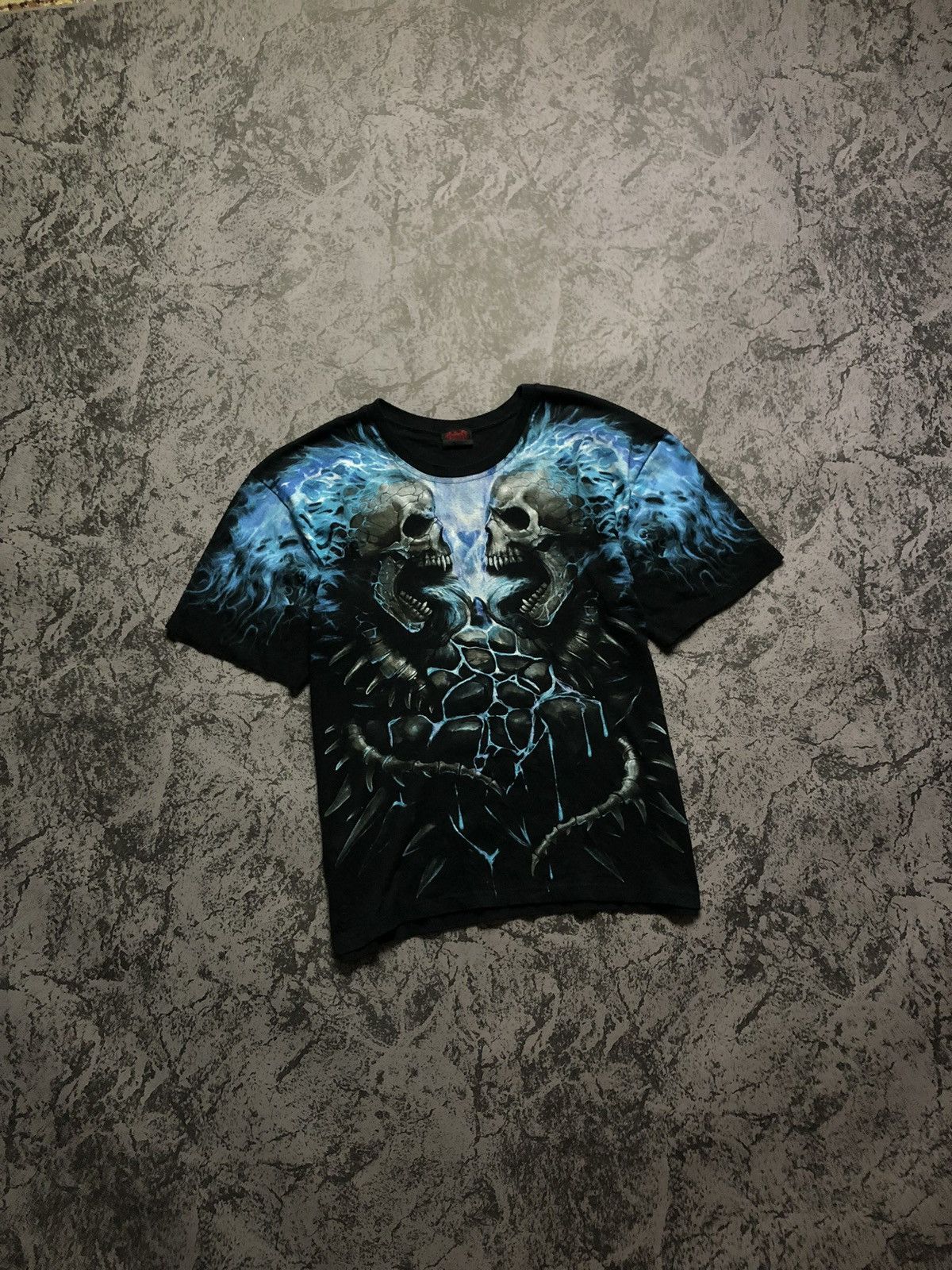 Pre-owned Skulls X Vintage T-shirt Spiral Skulls Big Print In Black