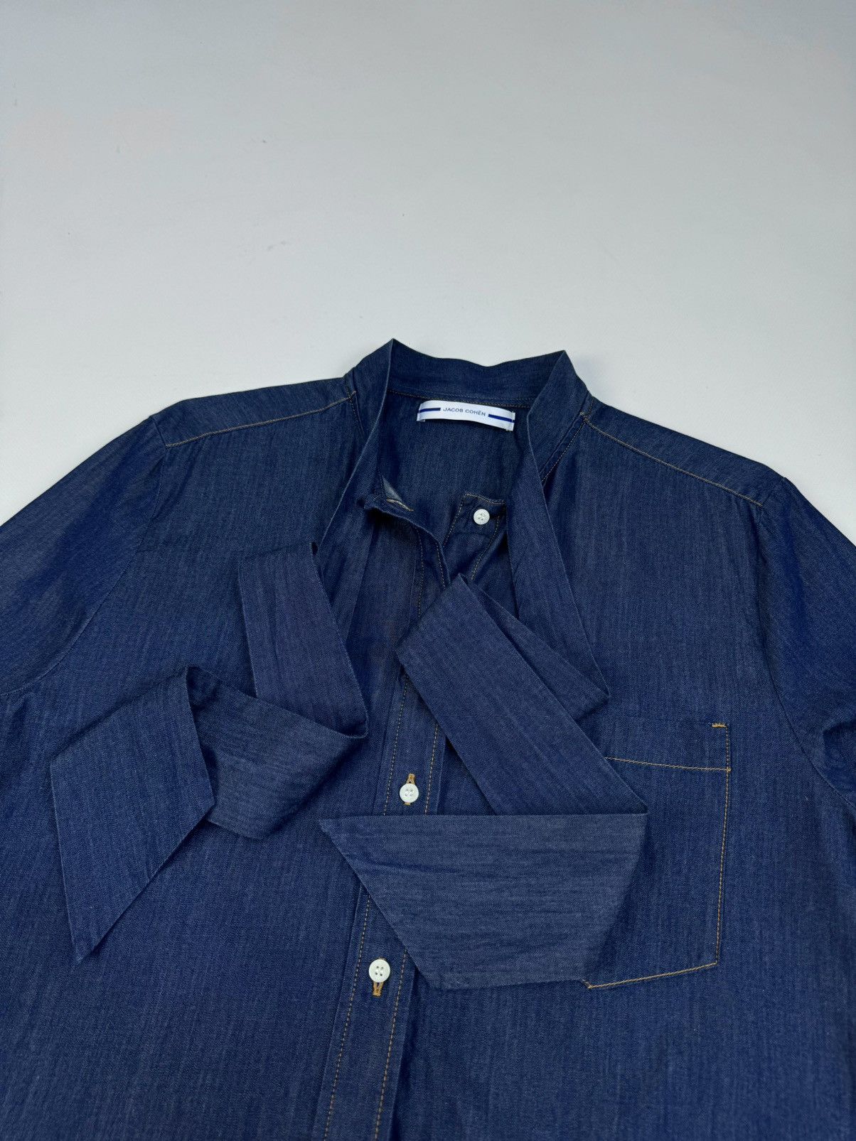 Designer × Jacob Cohen JACOB COHEN Jeans Denim Blue Bow Tie Ascot Collar Shirt Size L / US 10 / IT 46 - 9 Thumbnail