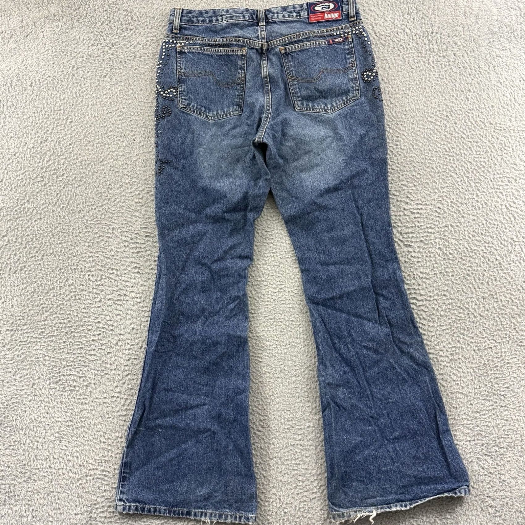 Vintage VINTAGE Bongo Jeans Womens 9 Blue Denim 90s Low Rise Flare Studded Cowgirl Y2K Size 30" / US 8 / IT 44 - 6 Thumbnail