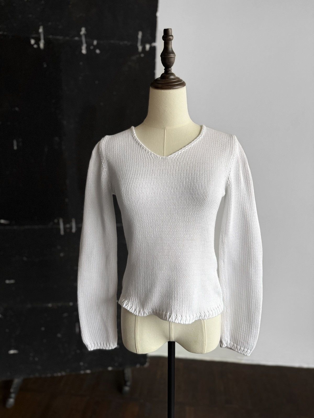 Other Rossopuro Womens White Long Sleeve Knit V-Neck Sweater Italy Size S / US 4 / IT 40 - 1 Thumbnail