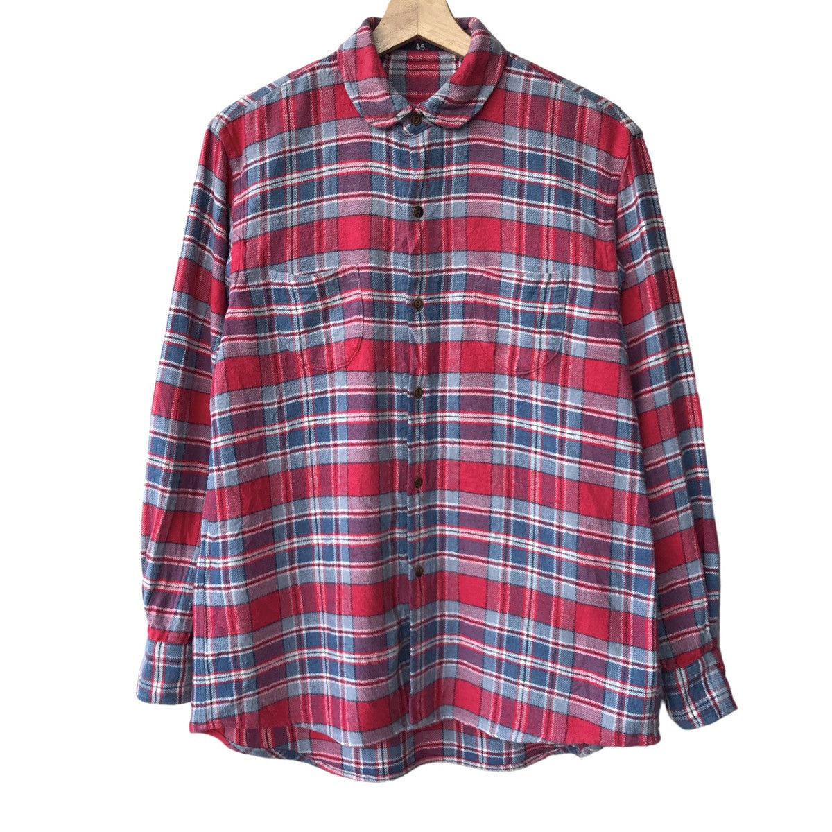 image of 45Rpm Japan Double Pocket Cotton Checkered Shirt, Men's (Size Large)