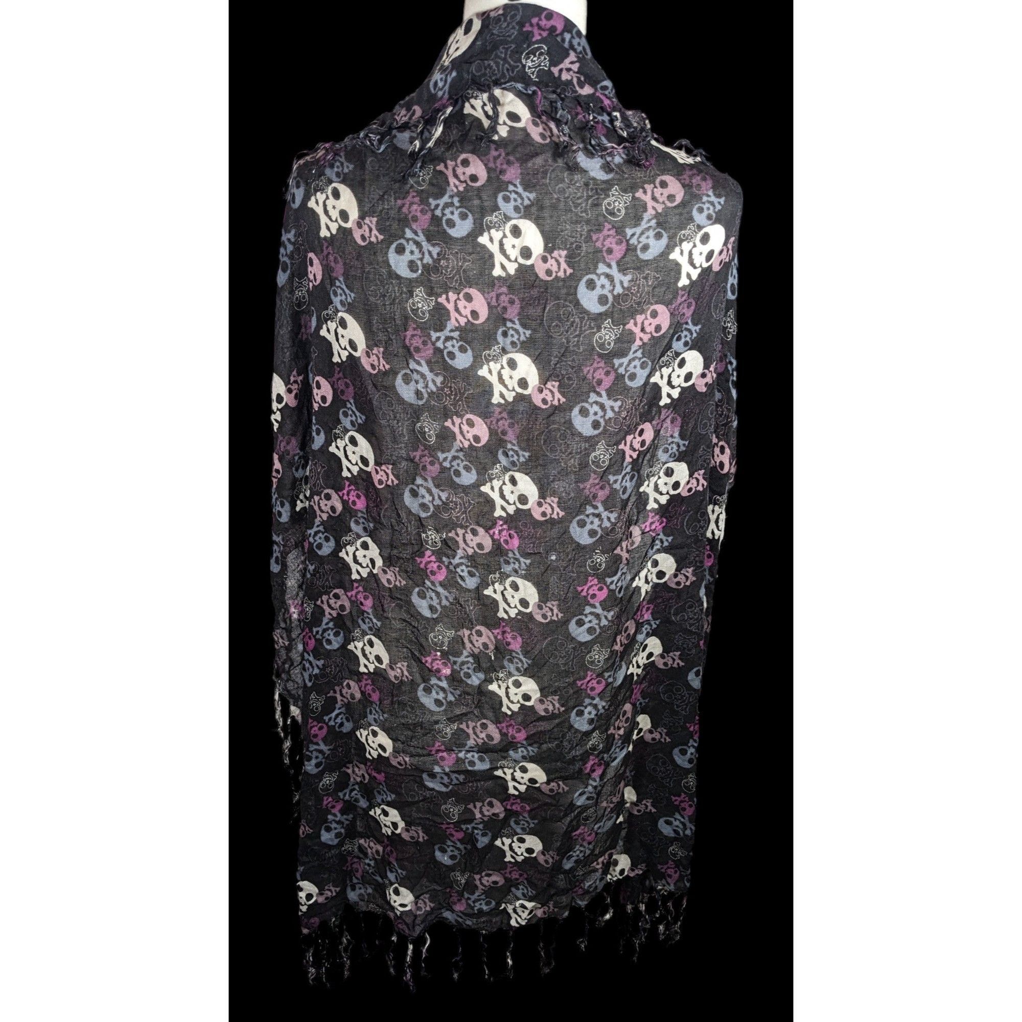 Other Gothic Y2K Skull And Crossbone Lightweight Scarf With Fringe Size ONE SIZE - 3 Thumbnail