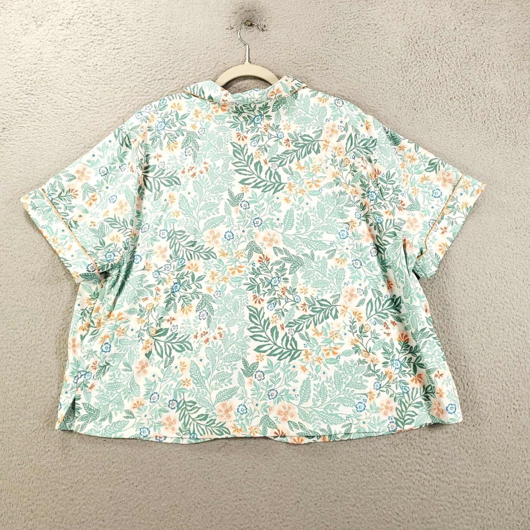 Joie VINTAGE Joie Pajama Set Womens 2XL Green Blue Shorts Button Up Shirt Top Bottom PJ Size XXL / US 16-18 / IT 52-54 - 7 Thumbnail