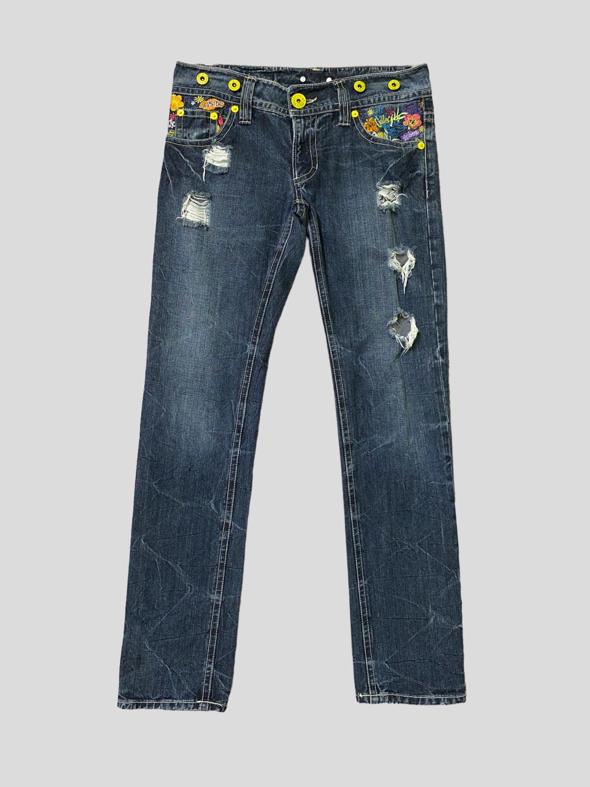 Designer × Japanese Brand × Vintage Distress Denim Hapipiness Embroidery Design Size US 30 / EU 46 - 2 Thumbnail